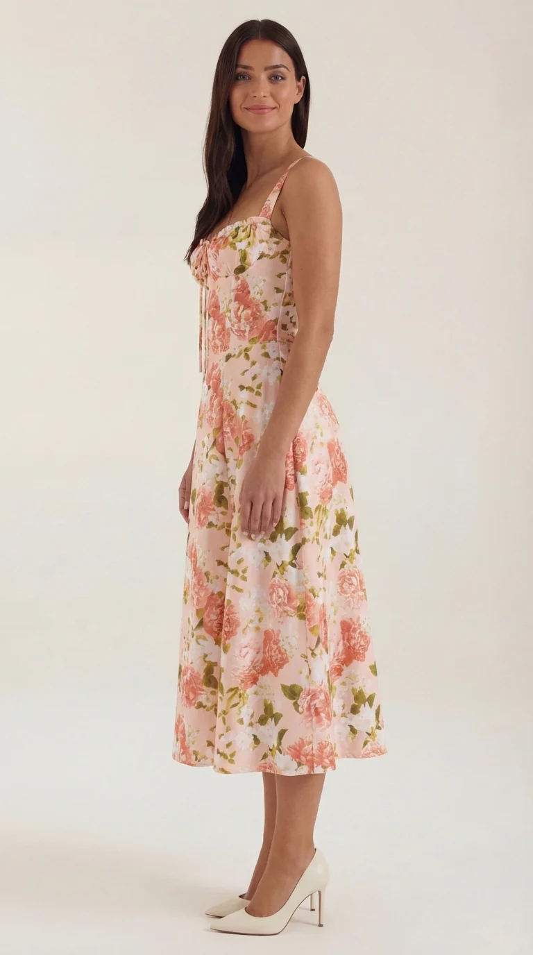 Robe midi fleurie pour femmes, idéale pour les invitées de mariage