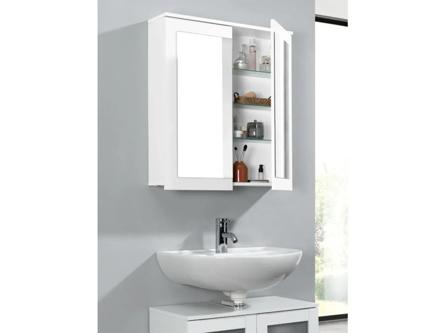 LIVARNO home Armoire de toilette miroir Basel, 68,5 x 76,1 x 17 cm, blanche