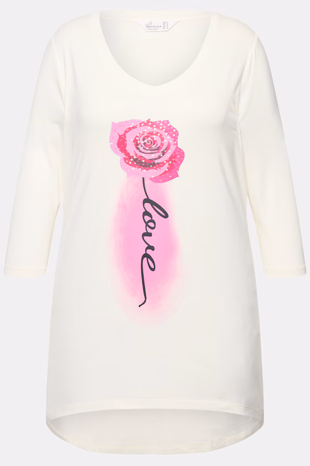 A-Line 3/4-Sleeve Rose Pattern T-Shirt
