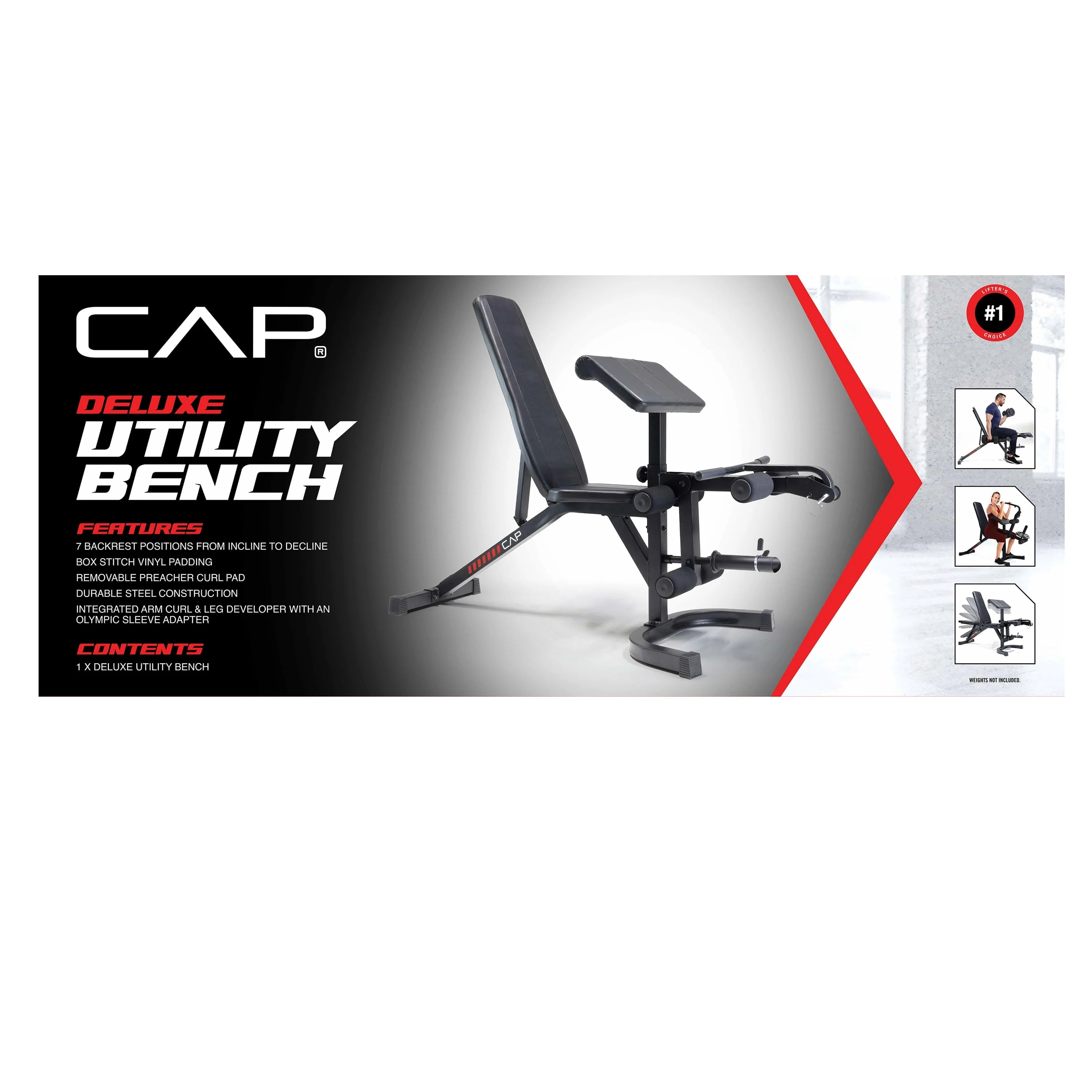 CAP Deluxe Adjustable Utility Weight Bench with Preacher Curl and Leg Press Attachment Image 5