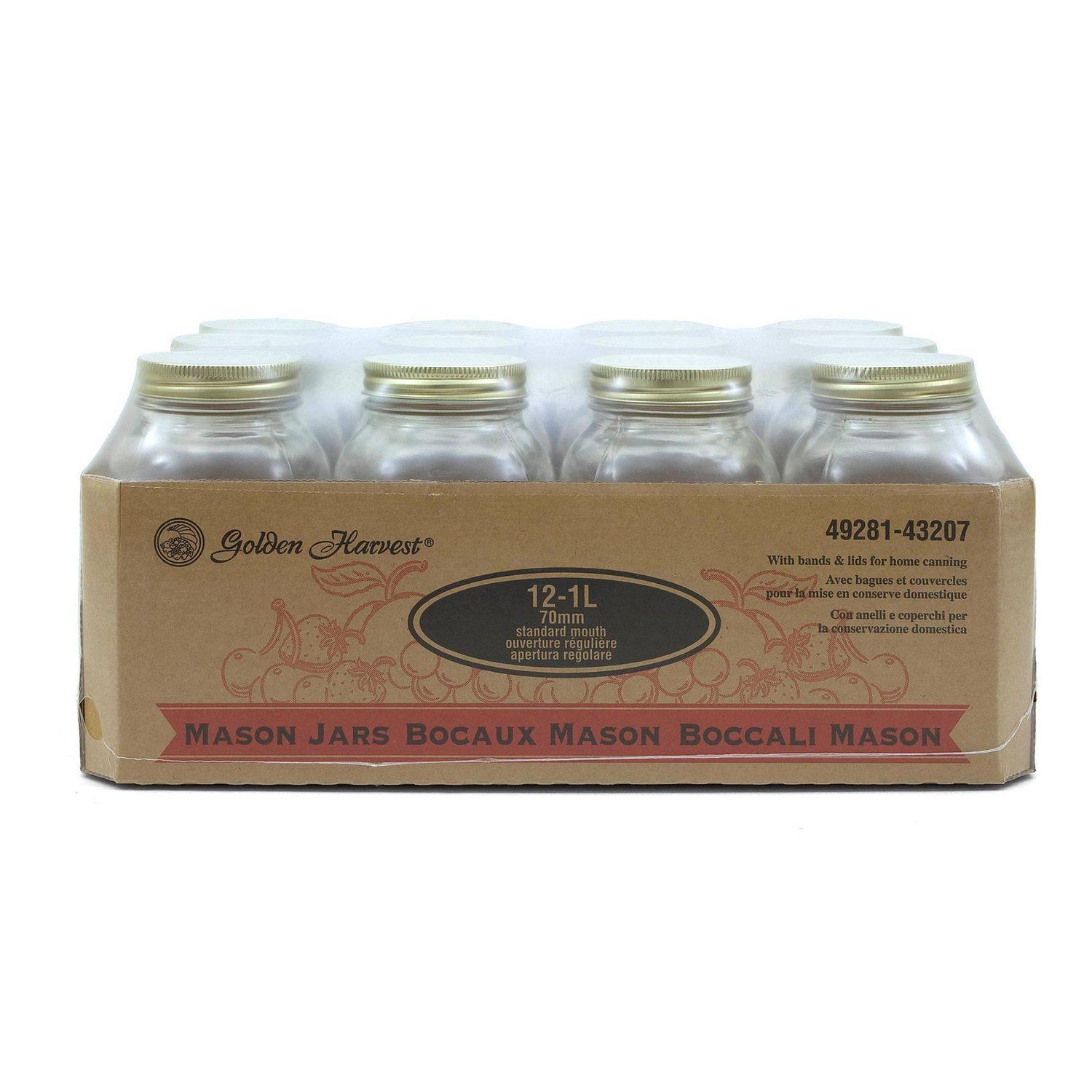 Golden Harvest 1-liter Glass Mason Jars, 12 Pack
