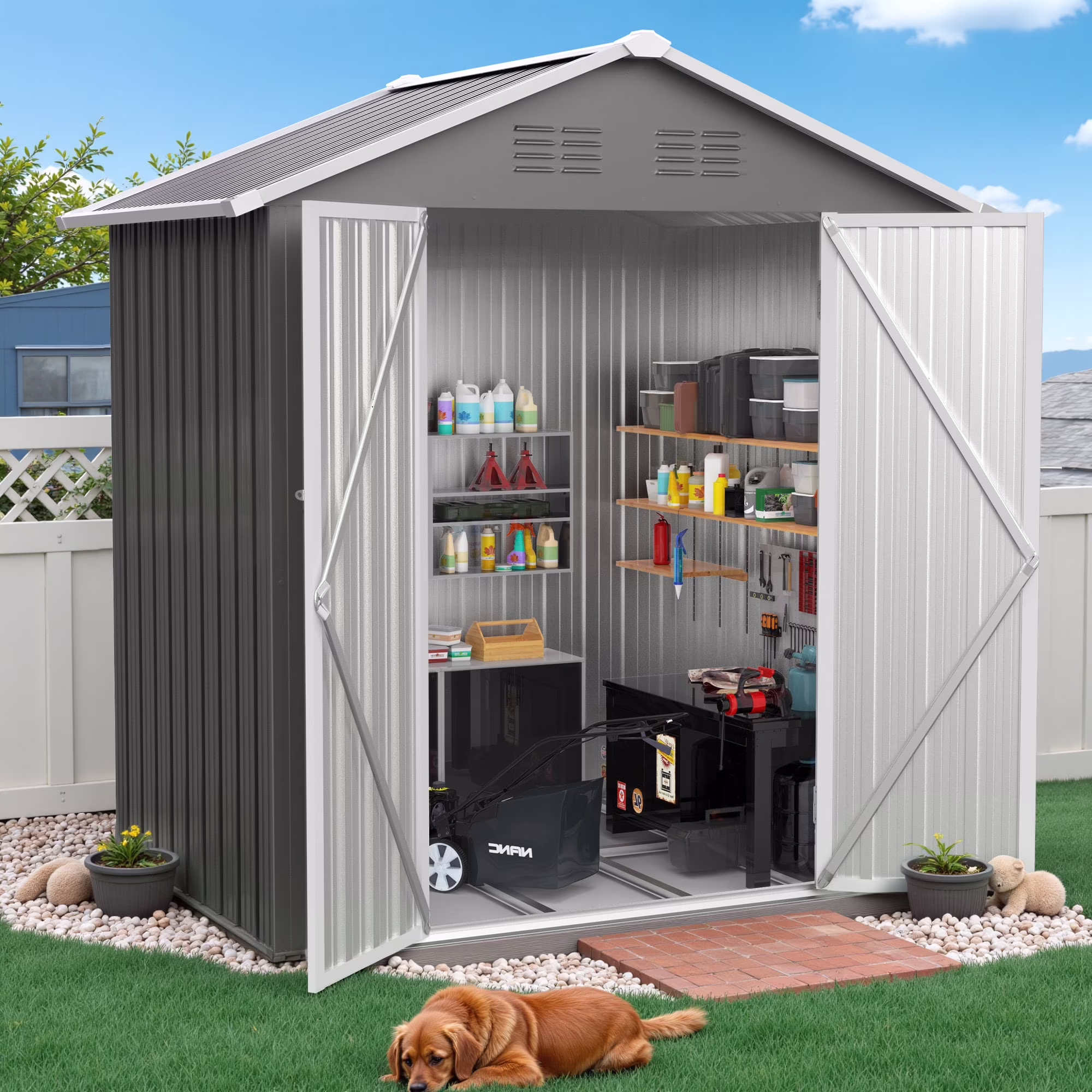 Seizeen Outdoor Storage Shed, 6' x 4'  Metal Storage Shed with Base , Seizeen Tools Storage Shed, Galvanized Steel Garden Shed with Lockable Doors for Backyard, Patio, Lawn