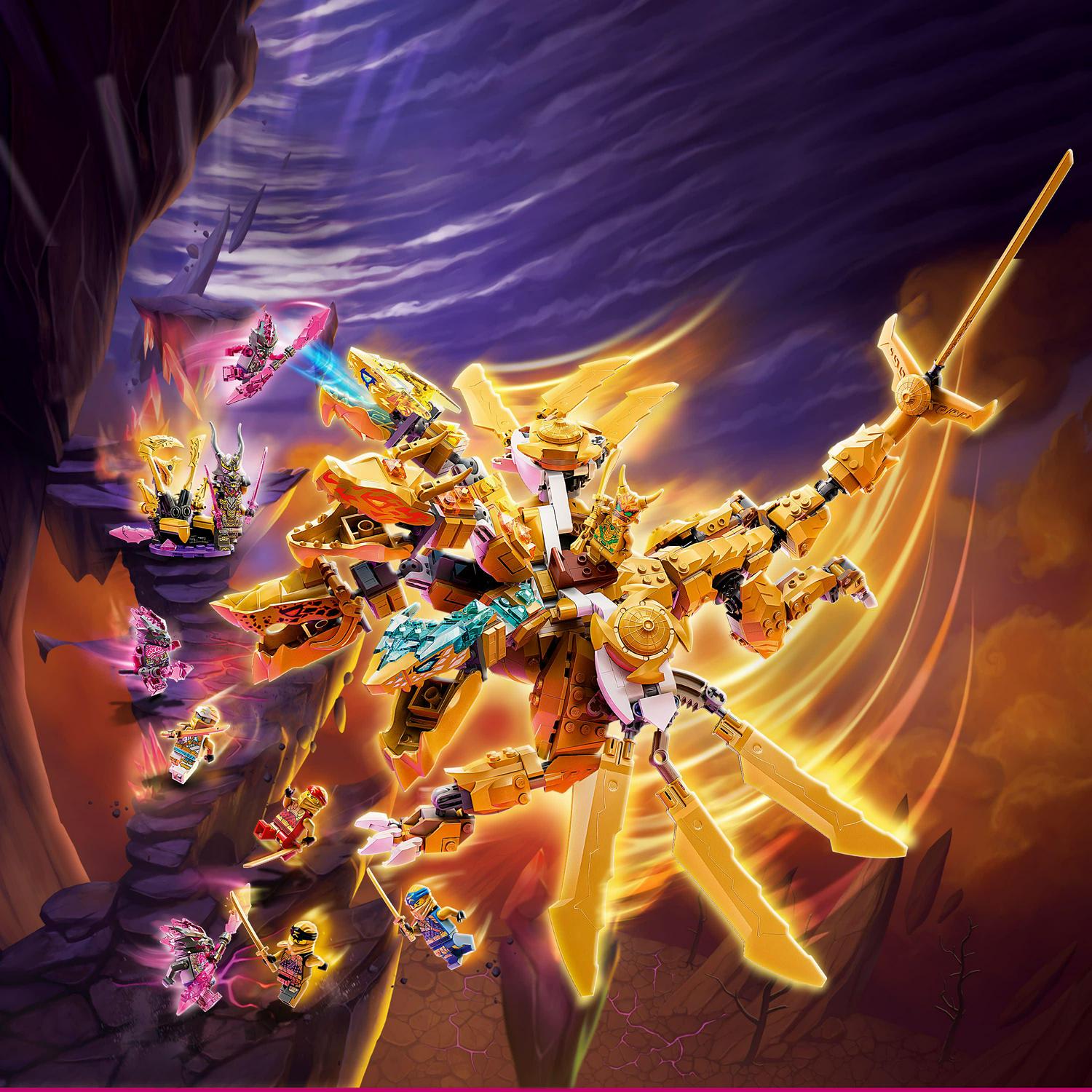 NINJAGO Lloyd's Golden Ultra Dragon Toy for Kids. 71774 Large 4 Headed Action Figure with Blade Wings plus 9 Minifigures - Image 3