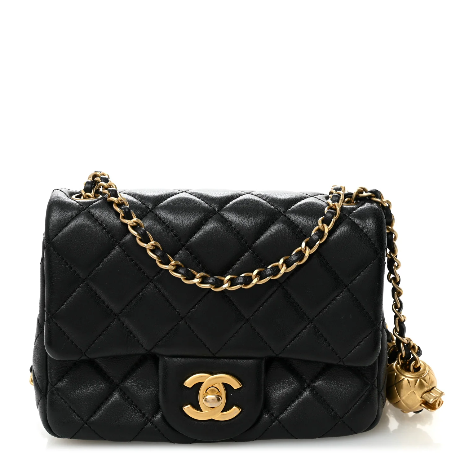 Lambskin Quilted Mini Pearl Crush Flap Black