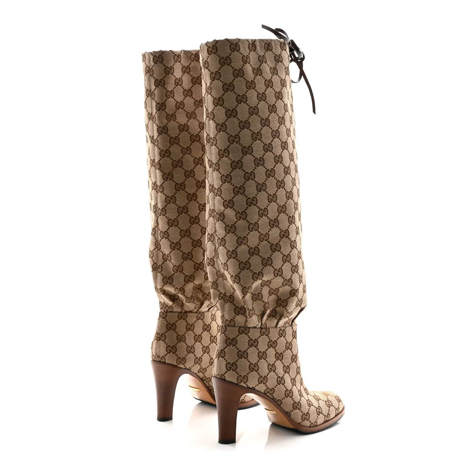 Monogram Malaga Kid Lisa Mid Heel Boots 37 Beige Ebony