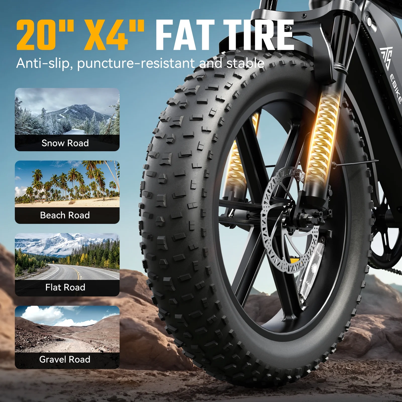 Electric Bike for Adults, 750W Peak 1500W Motor, 20"x4" Fat Tire, E Mountain Bike, 48V/15AH UL2849(R004-15AH-Black(Walmart exclusive)) - Image 9