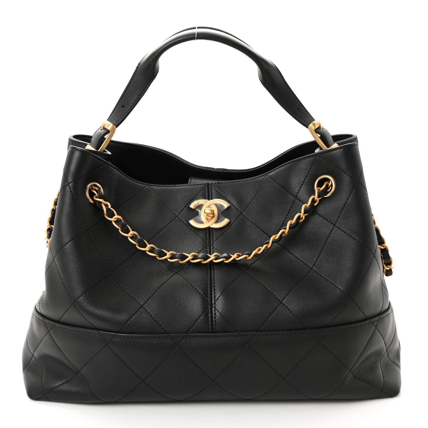 Calfskin Quilted Small Coco Base Shopping Bag Black