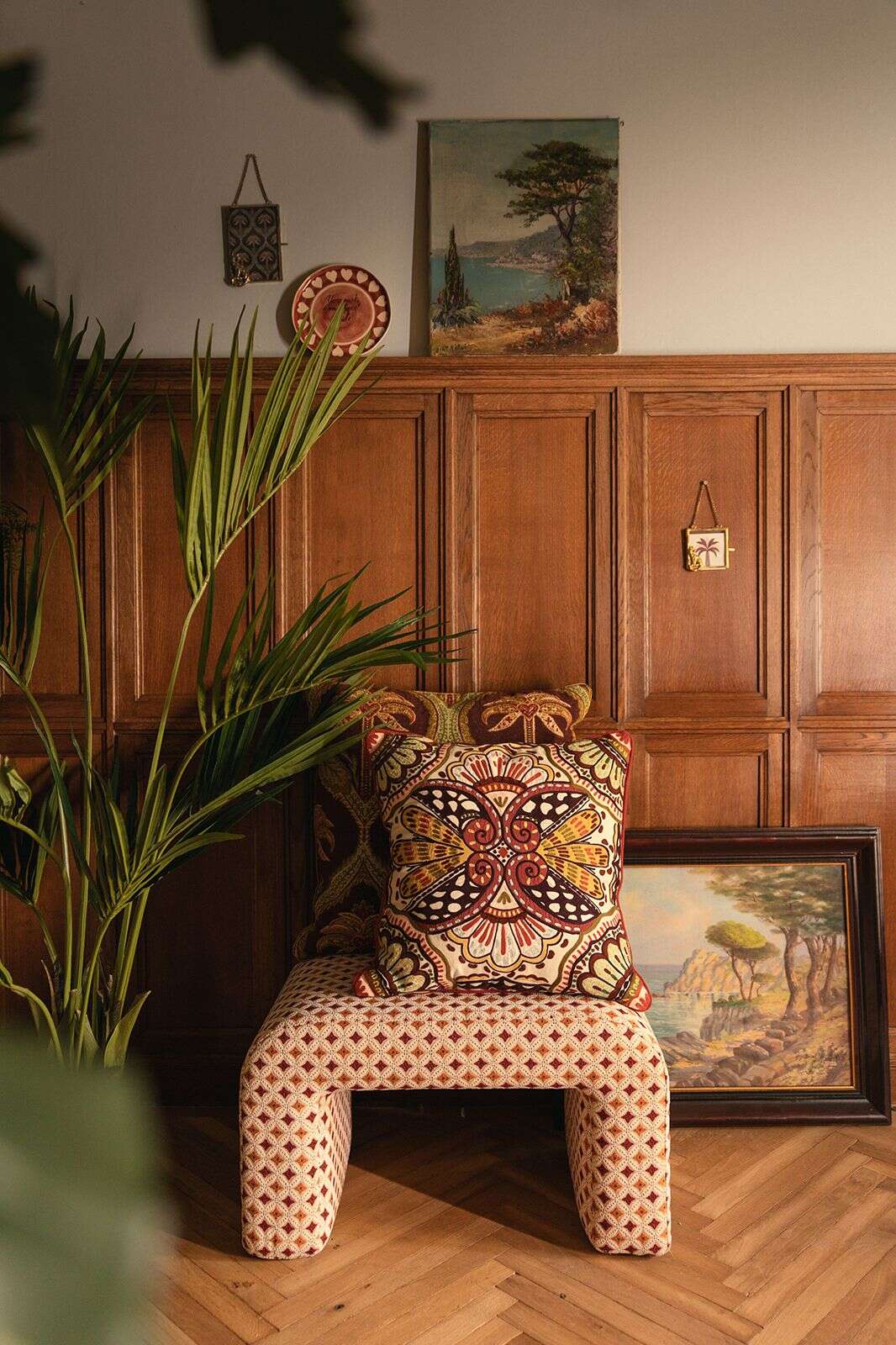 Multicolour poef met print