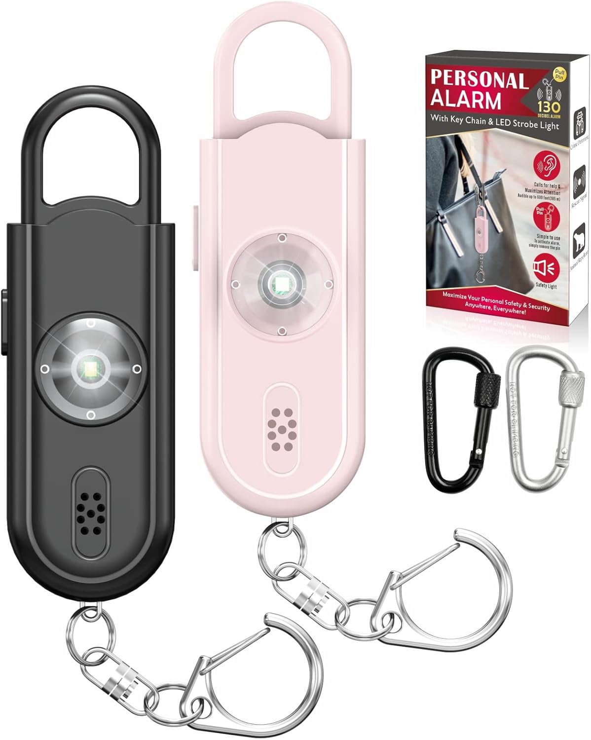 Safe Sound Personal Alarm, 2 Pack 130 dB Loud Siren Song Emergency Security Alarm Keychain with Strobe LED Light, Personal Sound Safety Siren for Women, Men, Children, Elderly