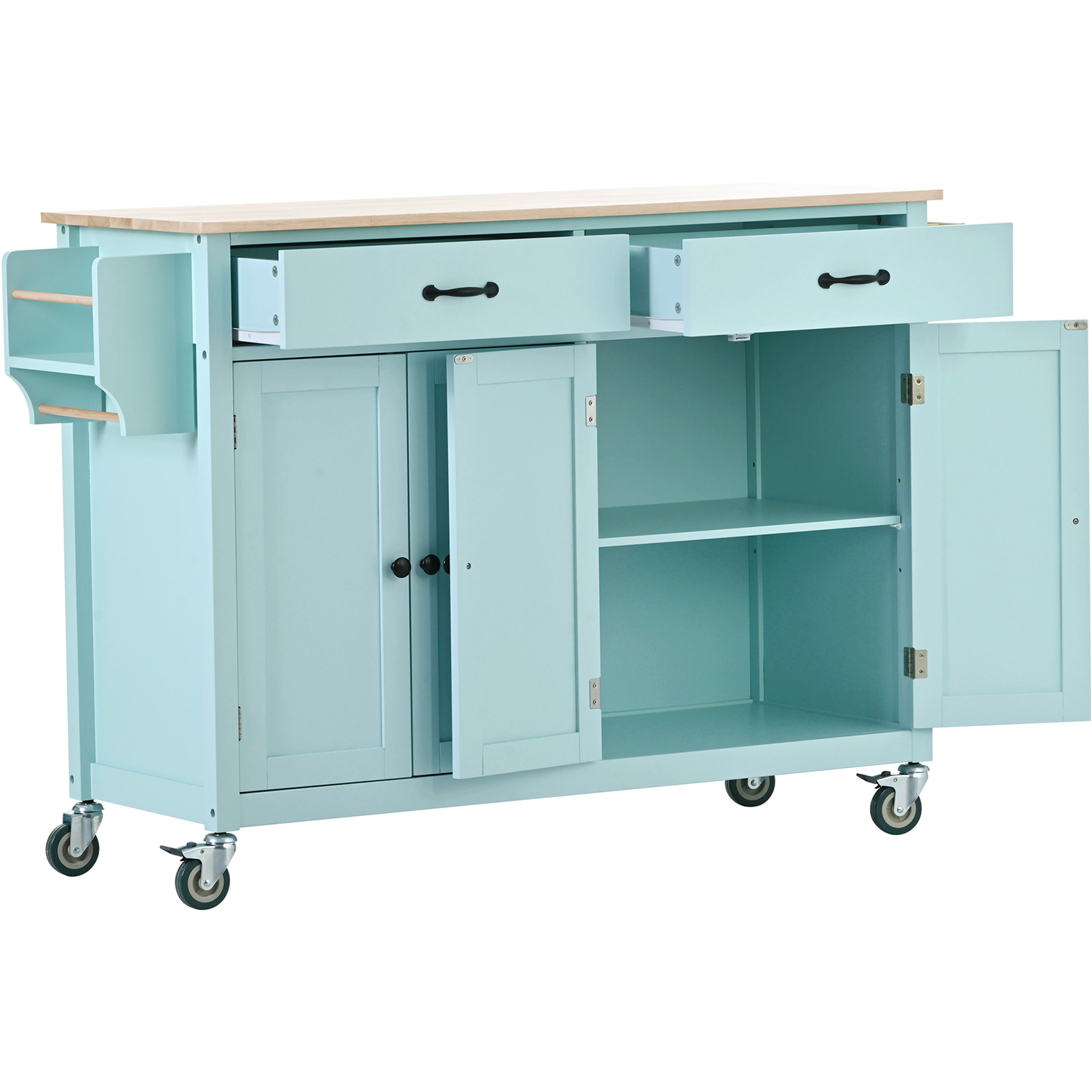 Moveable Kitchen Island Cart, Rolling Bar Cart with 4 Door Cabinet and Two Drawers and 2 Locking Wheels, Kitchen Cart for Kitchen, Green - Image 5