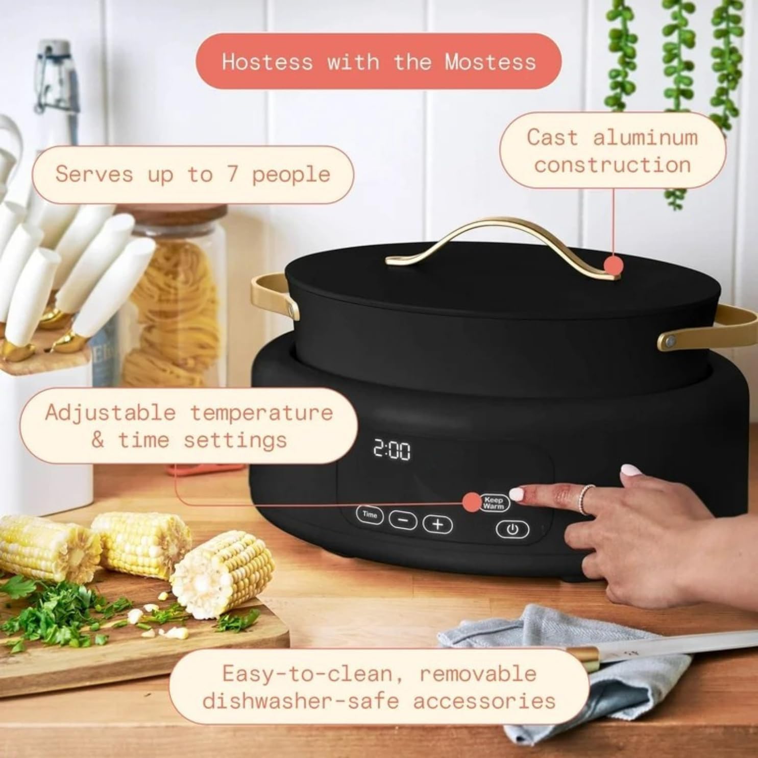 Multi-Cooker 6-Quart 10-in-1 Electric Multi Cooker, Digital Controls, Slow Cook, Steam, Sauté & Rice, Oven-Safe Nonstick Pot