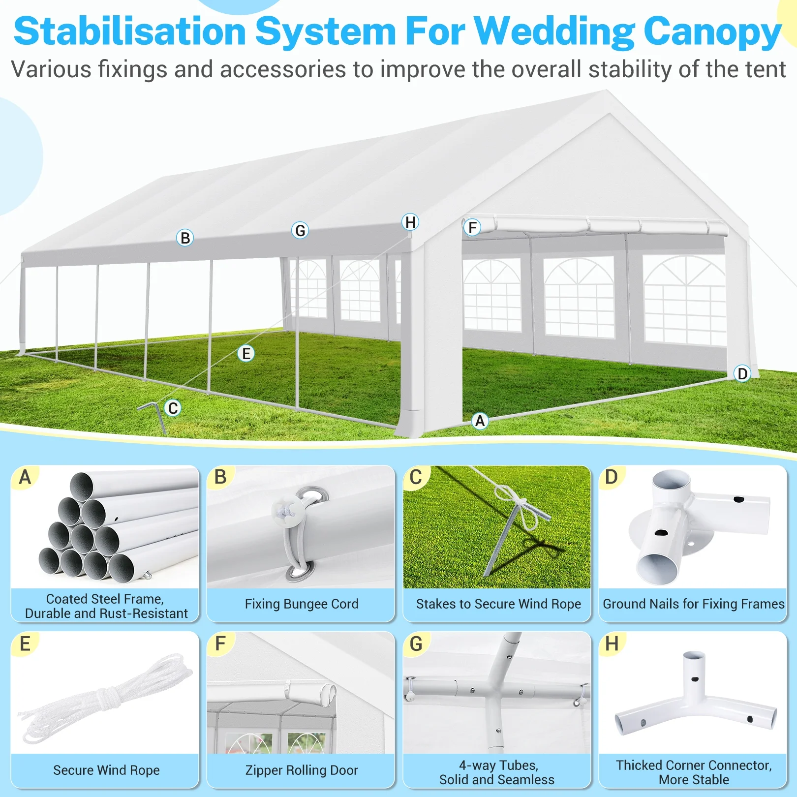 20'x 40' Large Heavy Duty Outdoor Canopy Party Tent Carport, Upgraded Wedding Event Shelter Gazebo with 8 Removable Sidewalls, Big Tent for Birthday Party, Outdoor Event, Wedding, White(20 x 40/White(WIth a six-month warranty)) - Image 4
