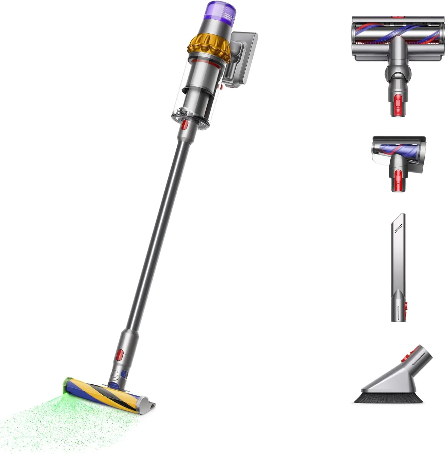 Aspirateur sans fil Dyson V15 Detect Plus, éclairage révélant la poussière, 240 AW, 3 modes de puissance, jusqu'à 60 minutes d'autonomie², nettoie en profondeur les sols durs et les tapis, démêle les poils d'animaux, se transforme en aspirateur à mai