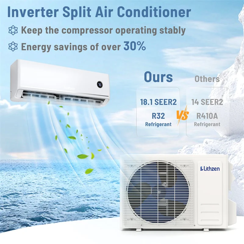 24000 BTU 18.1 SEER2 208/230V Mini Split AC & Heater, WiFi Alexa Enabled Energy Efficient Inverter Ductless Heat Pump System, Cools Up to 1200 Sq. Ft