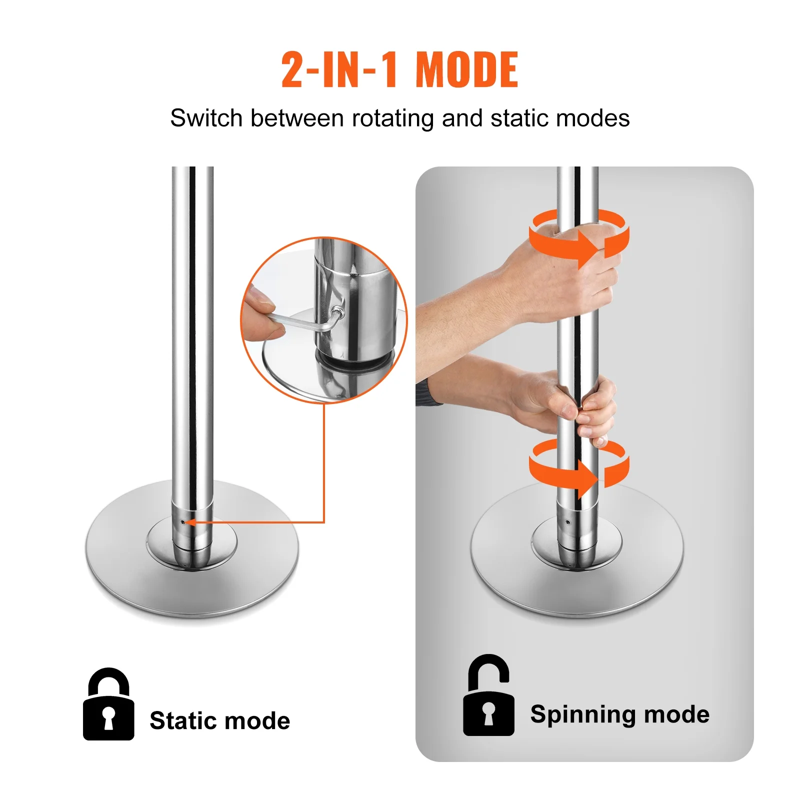 Expert Dance Pole, Rotating and Stationary Dance Pole Set, Detachable Portable Pole, 45mm Robust Stainless Steel Pole, Fitness Pole with Adjustable Height, Suitable for Workout Home, Silver(82-108" Silver) - Image 4