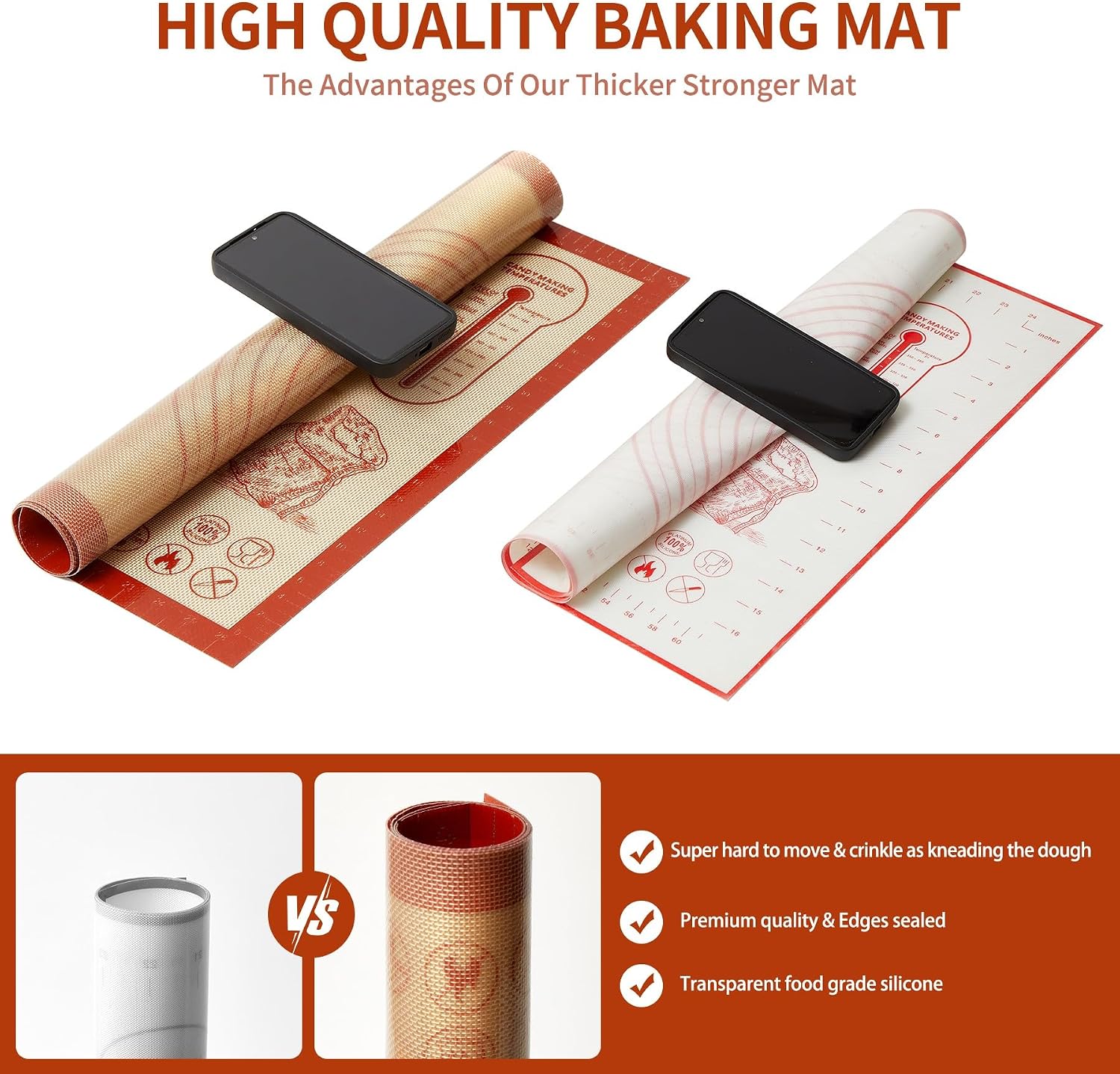 Silicone Baking Pastry Dough Mat - 28x20Inch Extra Large Cookie Bread Rolling Mats Sheet, Nonstick Kitchen Counter Kneading Board, Thick Reusable Pie Cookies Pizza Fondant Making Mat with Measurement