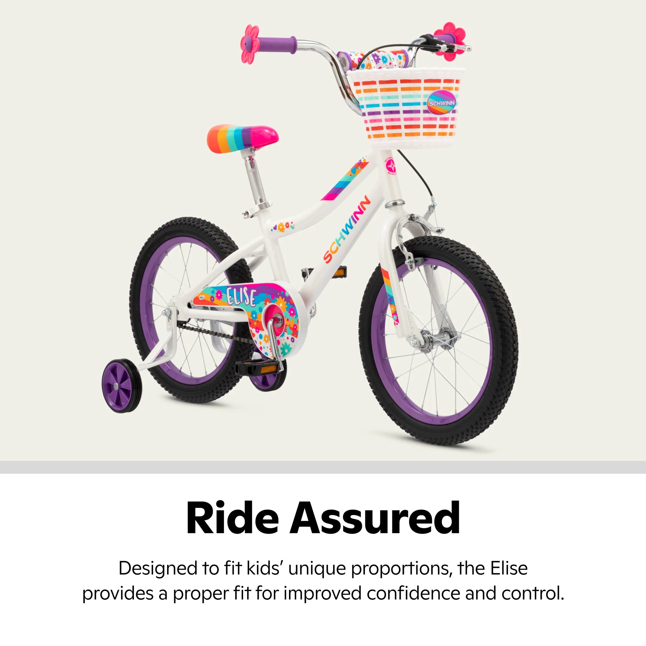 Schwinn Elise Kids Bike with Training Wheels, 16 in Wheels, Ages 3 - 7, White