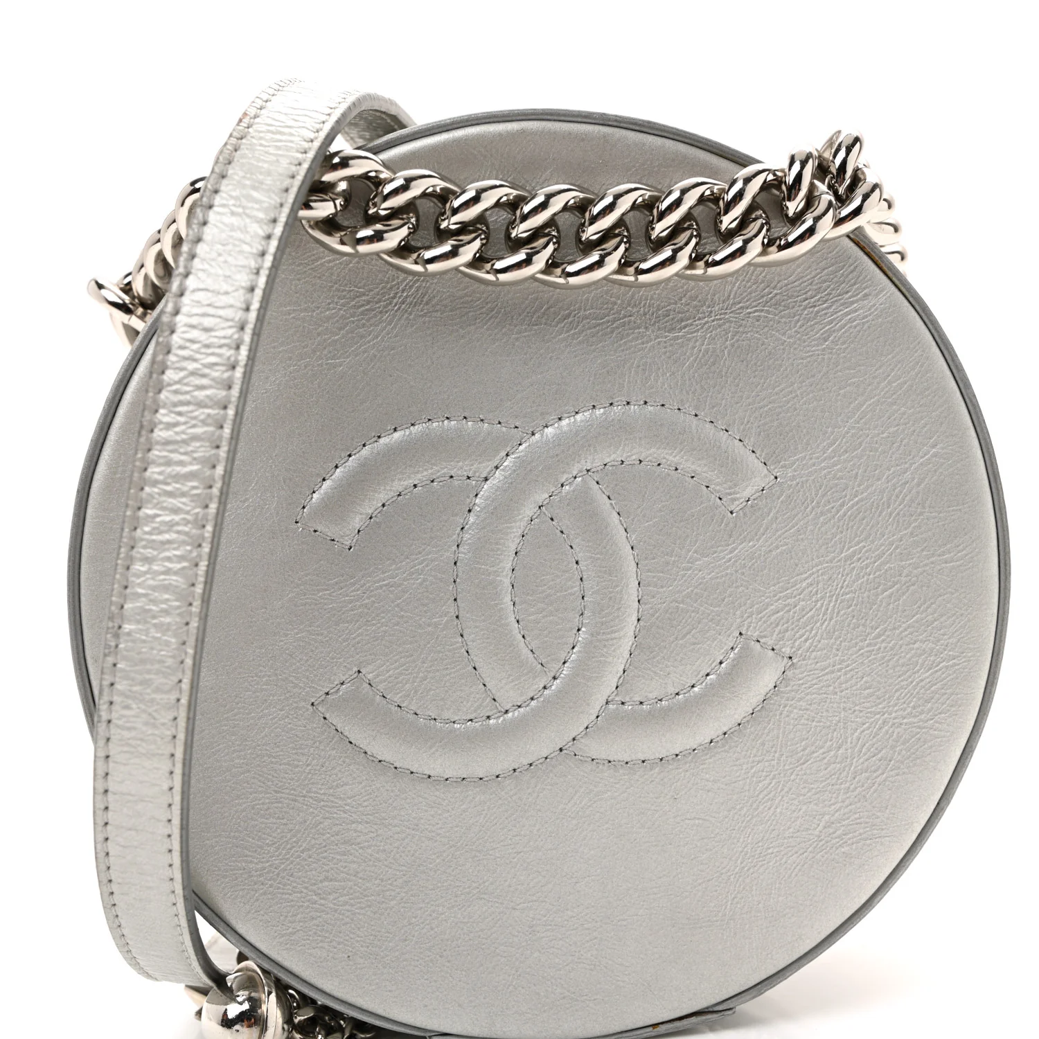 Metallic Glazed Calfskin Round As Earth Evening Bag Silver