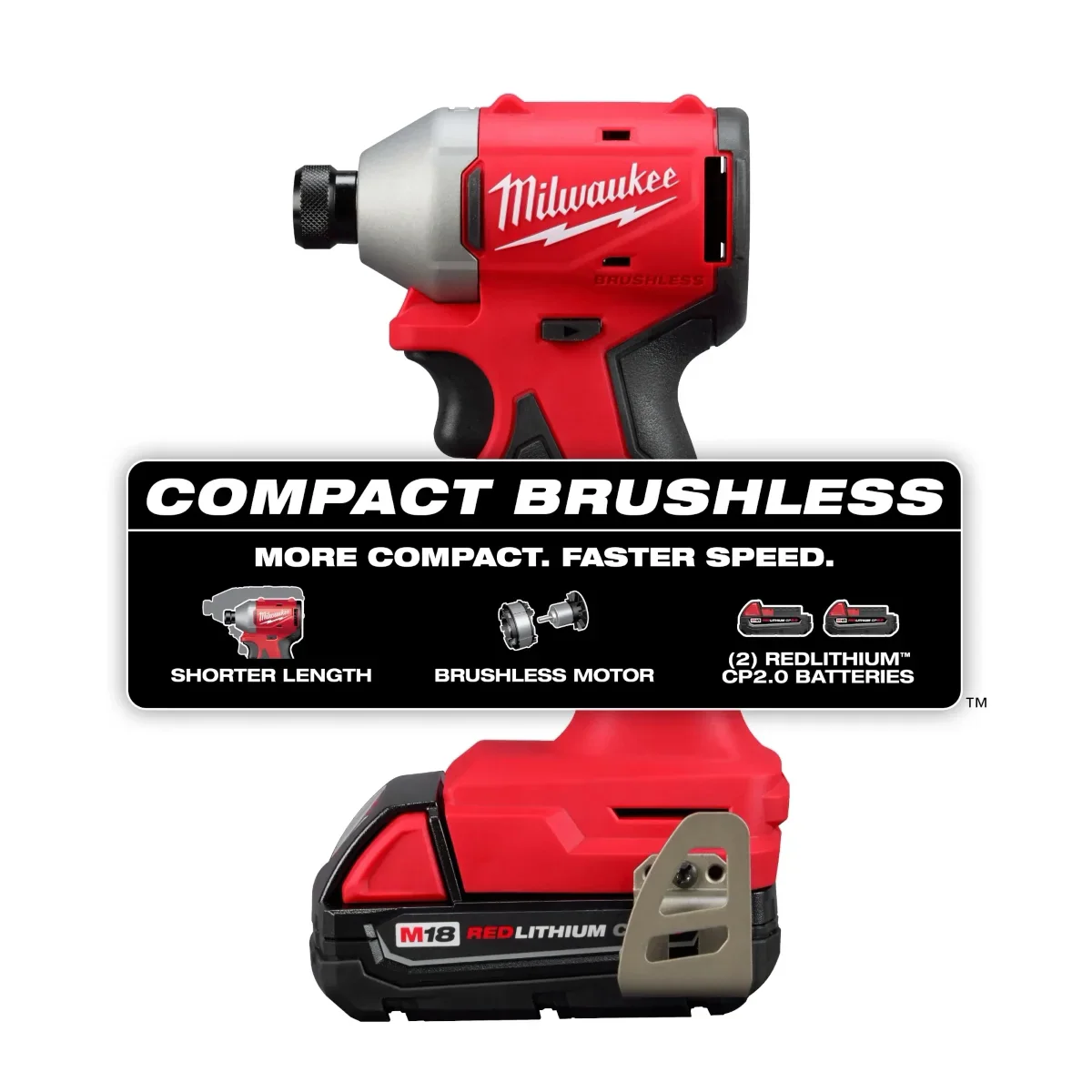 Milwaukee 3650 18V Impact Driver 1/4 in Hex Drive Battery Included 1700 in-lb, 3600 RPM, 2 Piece