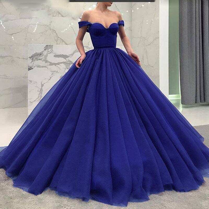 Fashionable Poofy Ball Gown Off the Shoulder Prom Dresses DME58