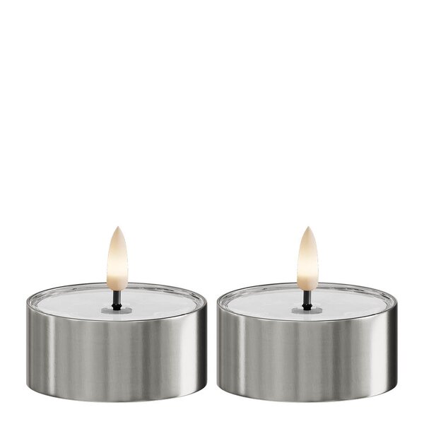 LED metallic telys for inne-og utendørs 6,7x3,1 cm 2 stk sølv