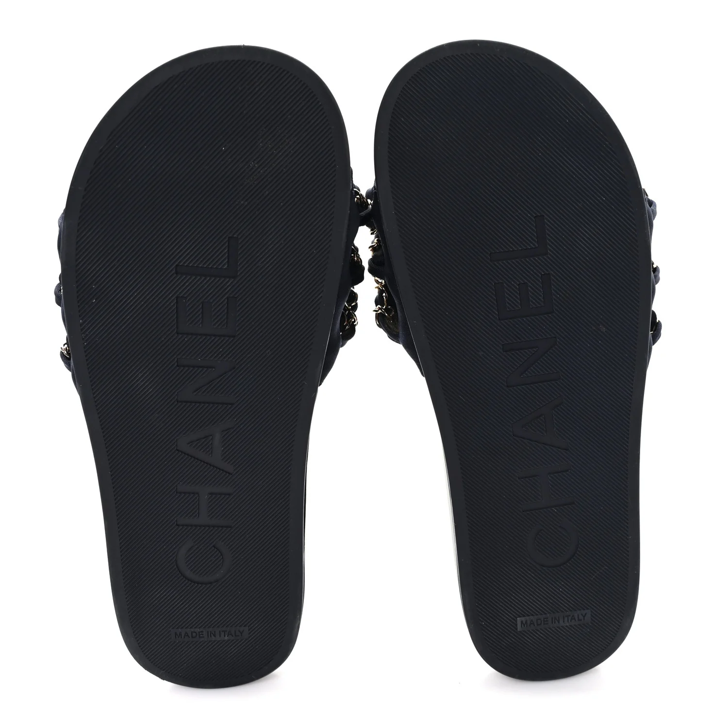 Satin Canvas Chain Slides Sandals Flats 38 Marine