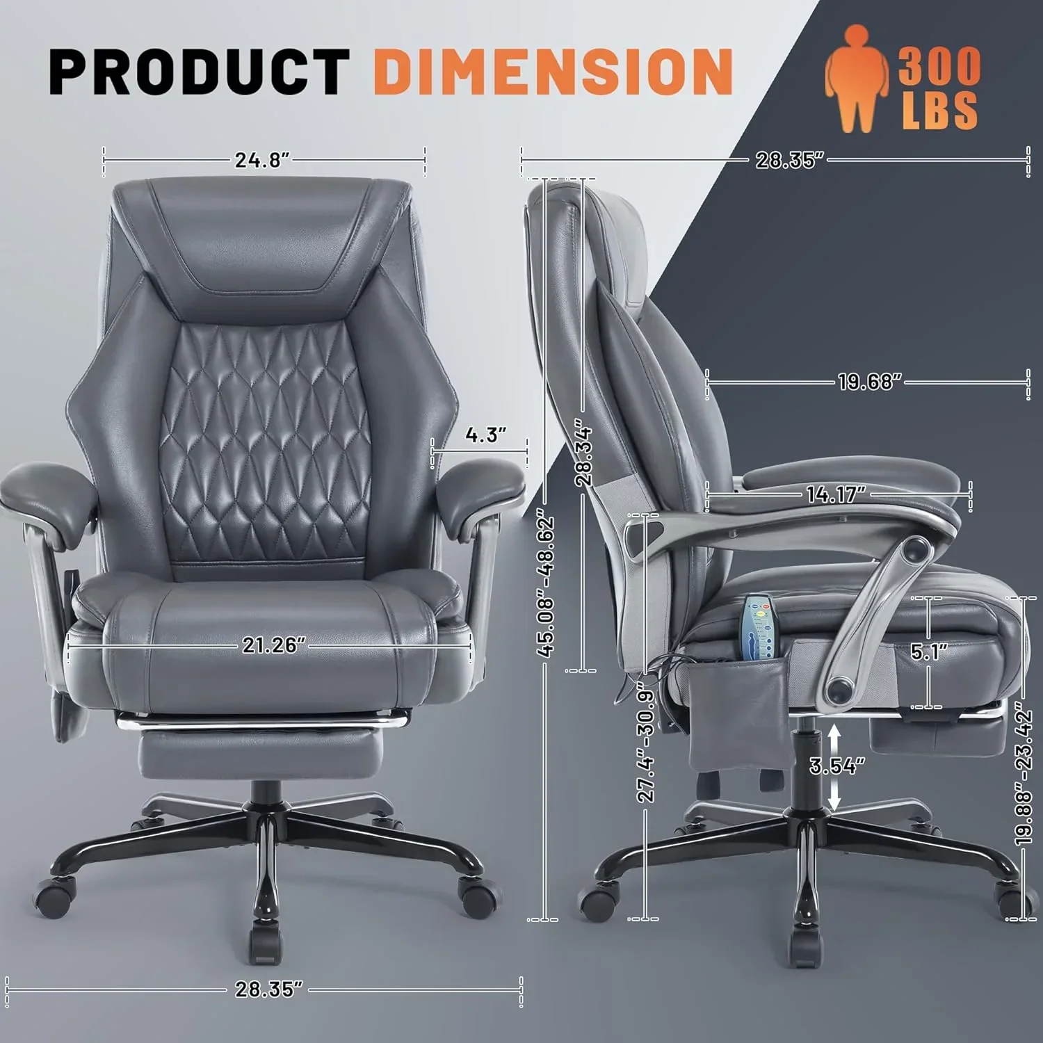 Fauteuil de bureau massant avec chauffage et repose-pieds, fauteuil de bureau ergonomique inclinable de direction