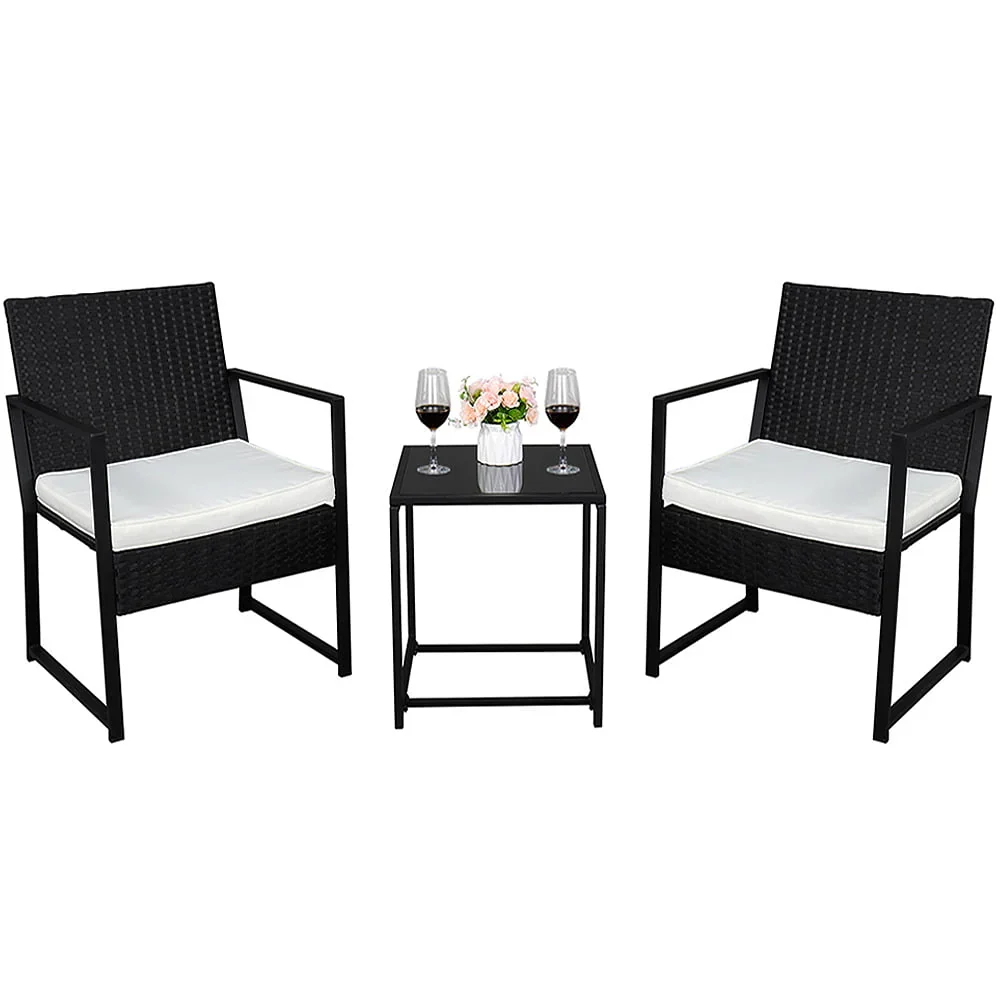 Seizeen Outdoor Chairs Set for Patio, 3 PCS Rattan Conversation Set W/2 Arm Chairs & 1 Table, PE Wicker Sofa Set Clearance Patio Furniture, Garden Pool Porch Deck Cushioned Table Set for 2