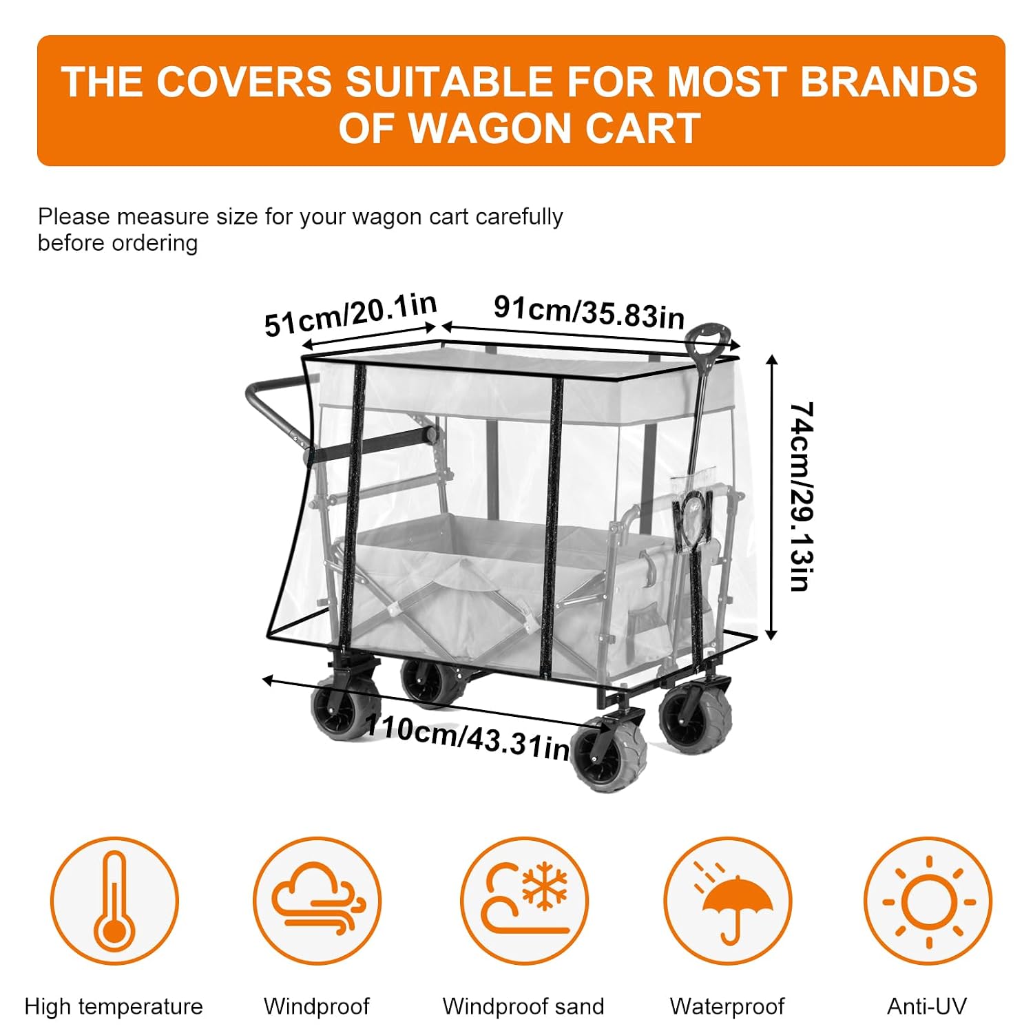 Rain Cover for Wagon |   Universal Waterproof Canopy for Collapsible Folding Carts & Strollers |   All-Weather Windproof PVC Cover with Zippered Side Doors for Camping, Garden, and Outdoor Activities