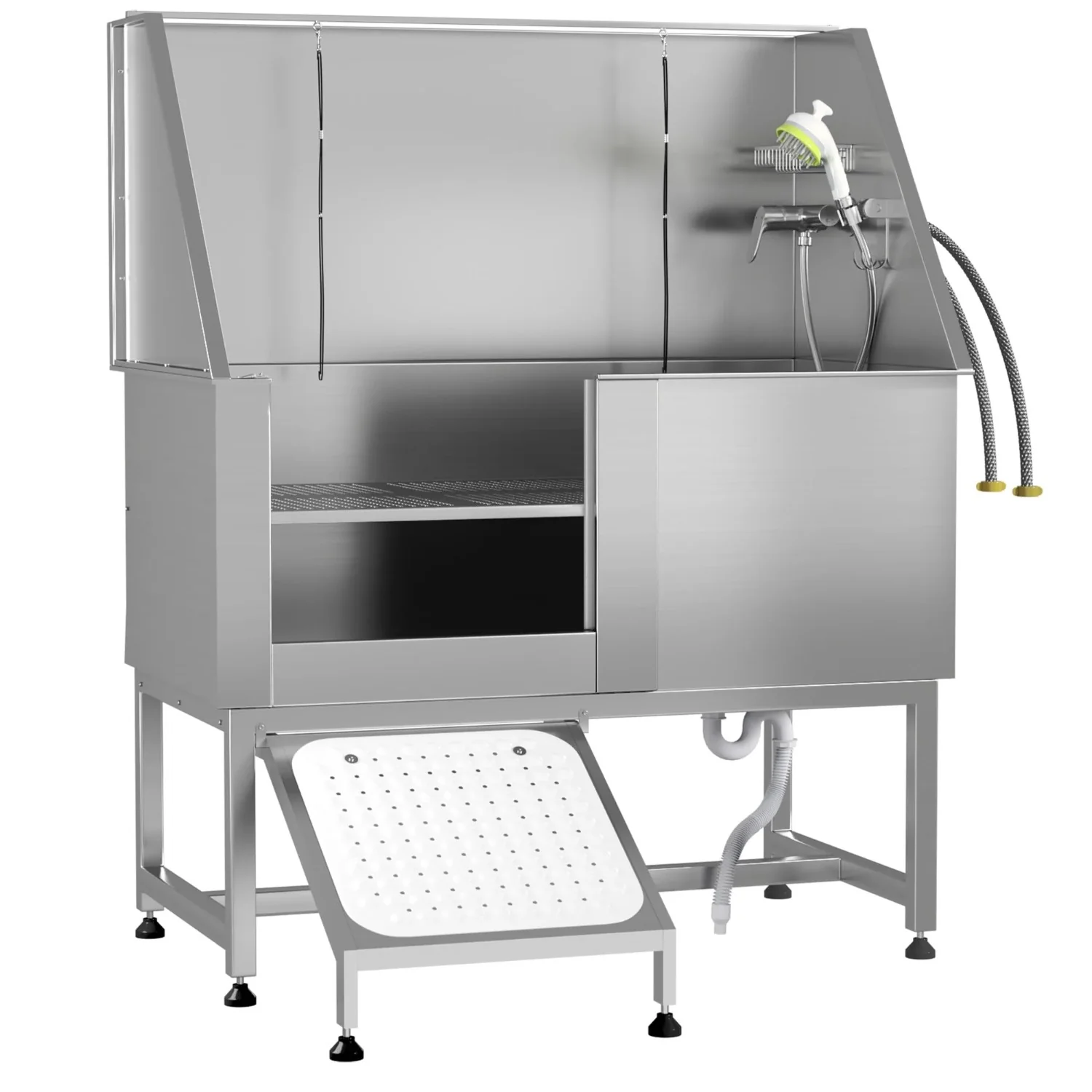 AECOJOY 50'' Professional Stainless Steel Dog Washing Station, Height Adjustable Pet Grooming Dog Bathtub with Ramp