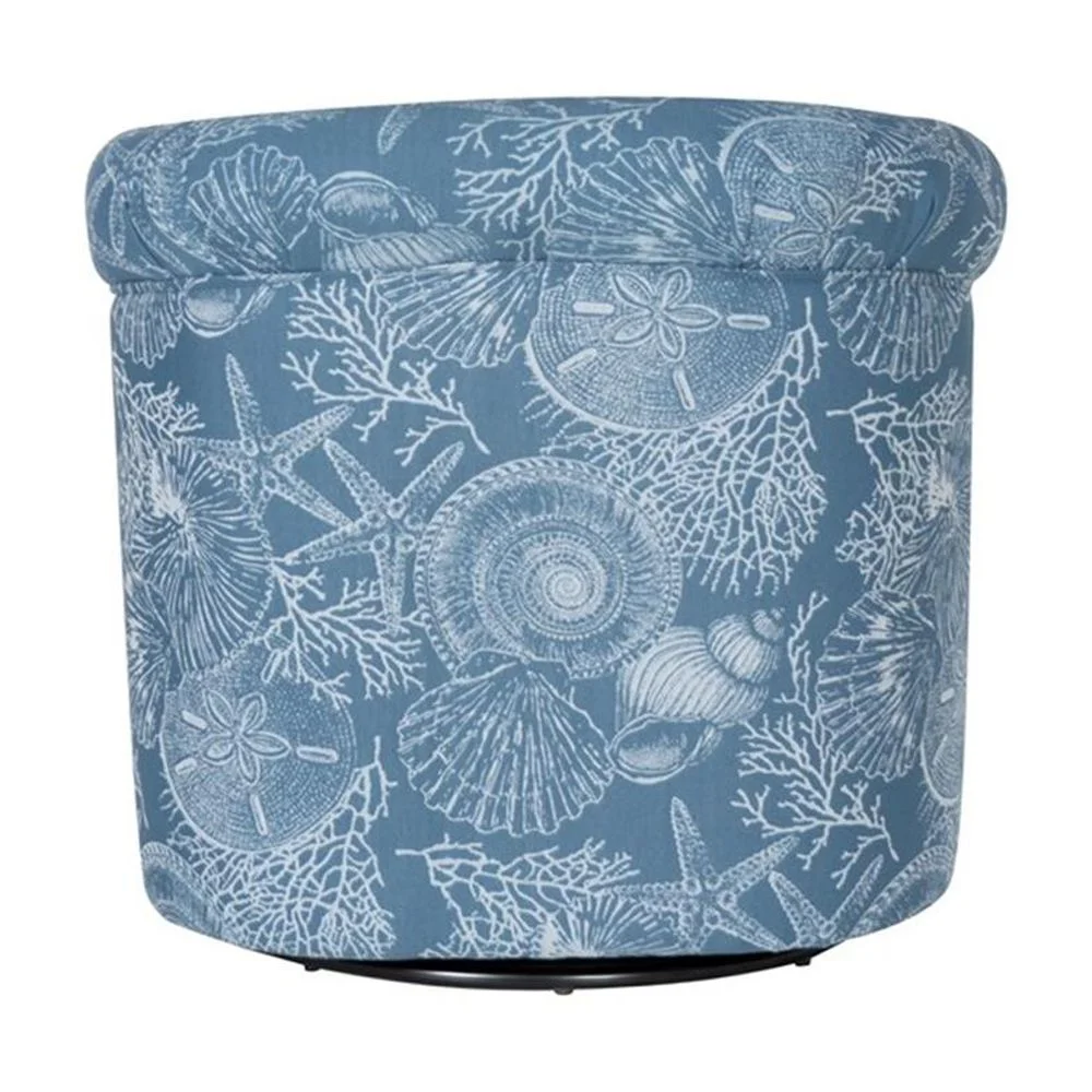 Rhea Fully Upholstered Coastal Swivel Club Chair in Blue Seashell Pattern(Denim Coastal Blue) - Image 6