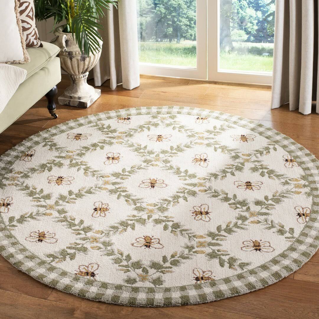 August Grove Littell Hand-Hooked Wool Green Area Rug Size: Round 4'