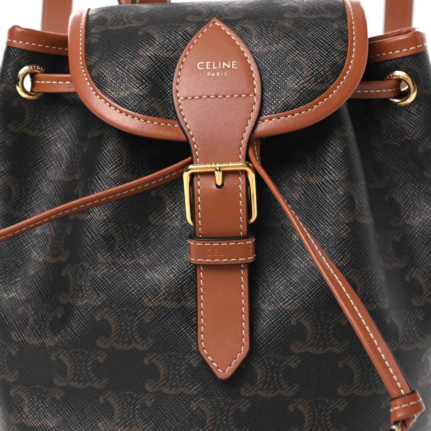 Triomphe Canvas Calfskin Mini Folco Backpack Tan