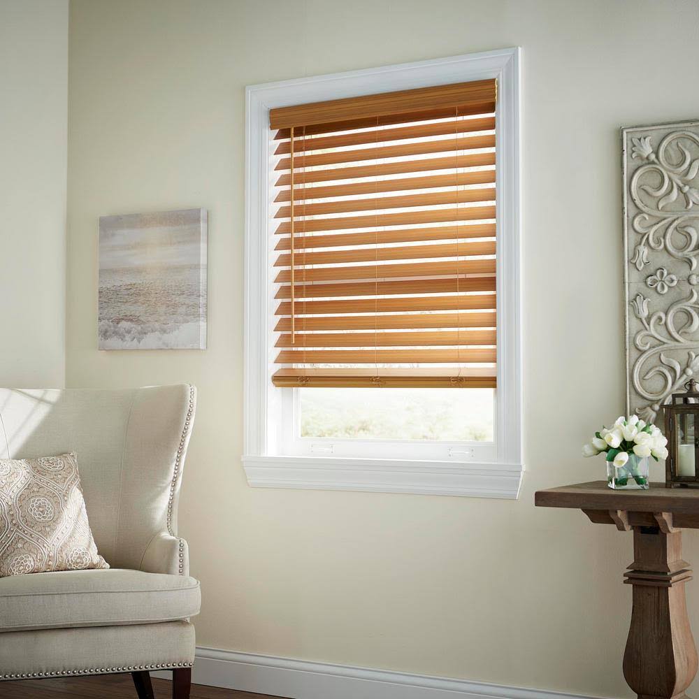 Home Decorators Collection Chestnut Cordless Premium Faux Wood Blinds with 2.5 in. Slats - 22.5 in. W x 48 in. L (Actual Size 22 in. W x 48 in. L),
