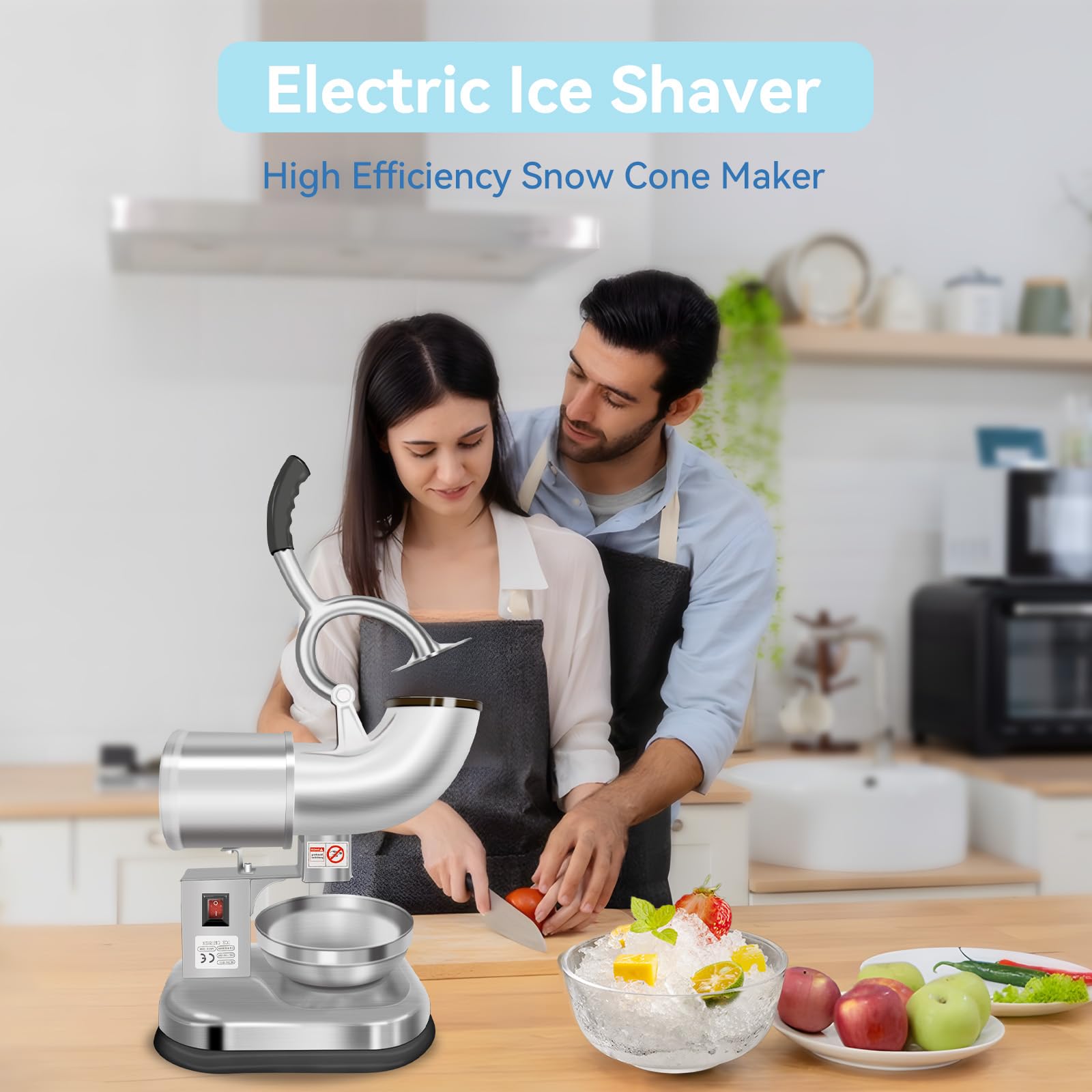 Electric Ice Crusher,Stainless Steel Dual Blades Ice Crusher Shaver,300W Snow Cone Maker Machine with Ice Plate,440lbs/hr for Home and Commercial Use
