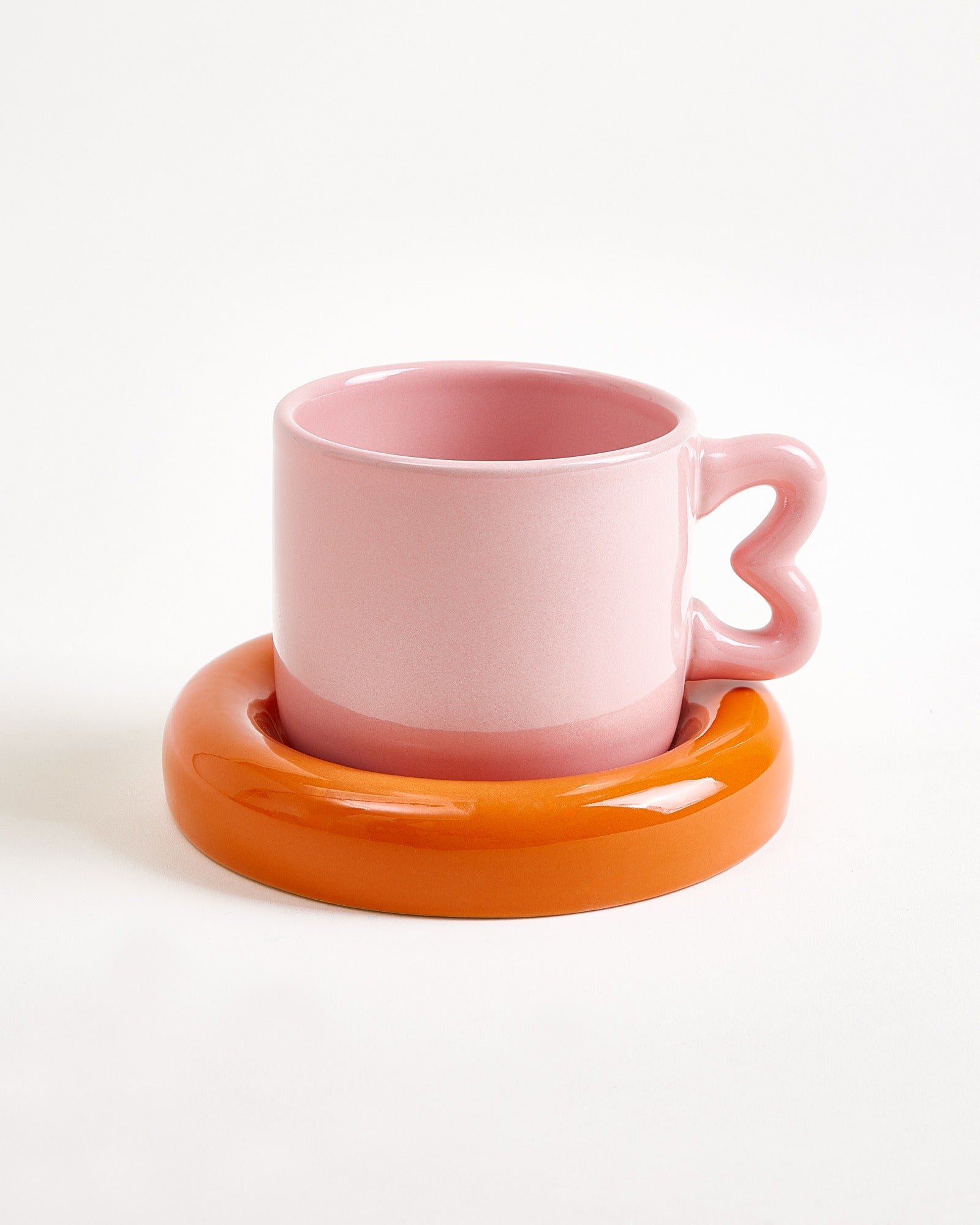 SEIA MUG & SAUCER HEART ORANGE PINK