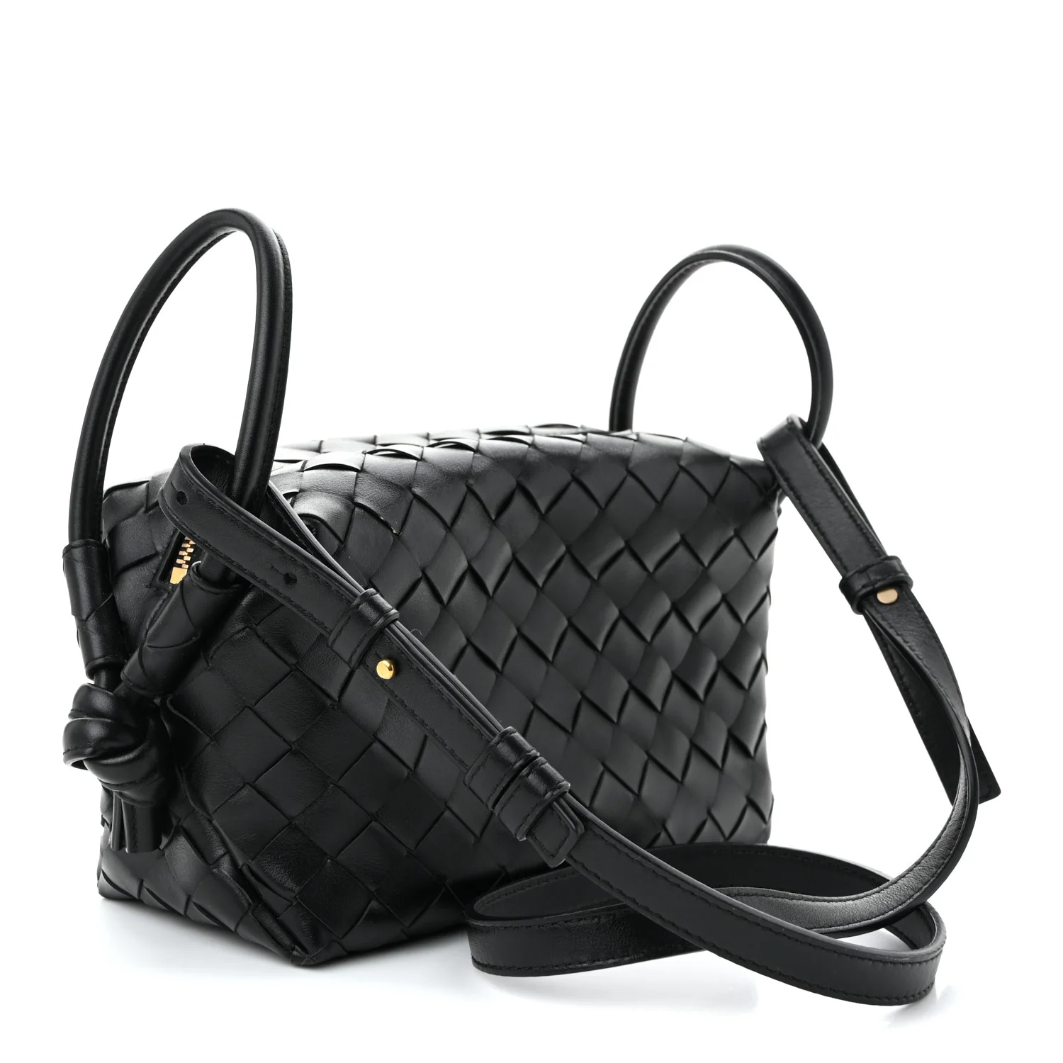 Calfskin Intrecciato Small Loop Top Handle Black