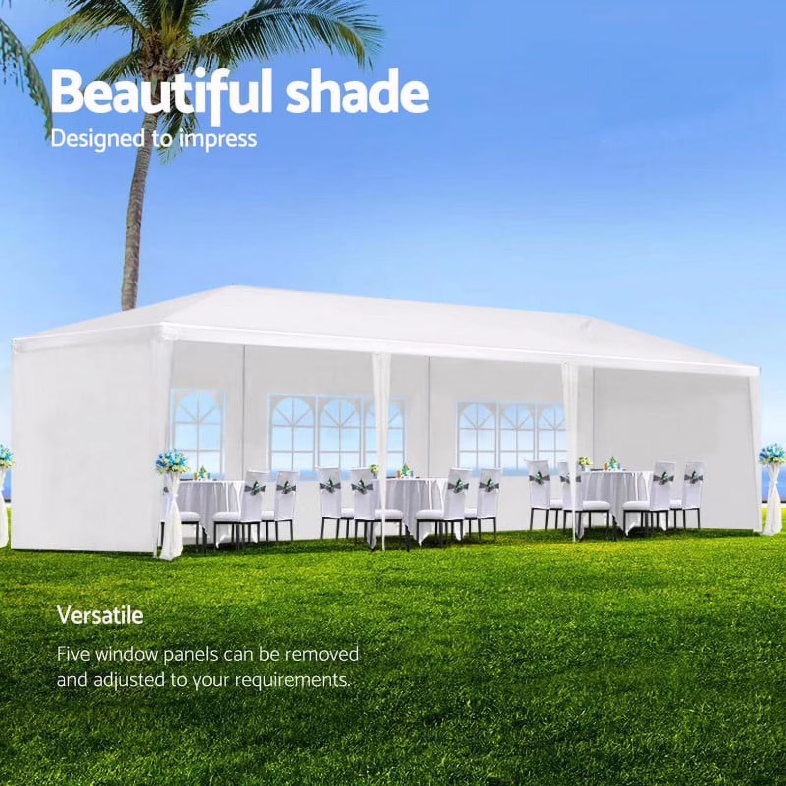 YLCW 10'x30' Wedding Party Canopy Gazebo with 5 Removable Sidewalls,Heavy-Duty Metal Outdoor Tent w/Resists Rust & Corrosion,for Garden,Lawn,White