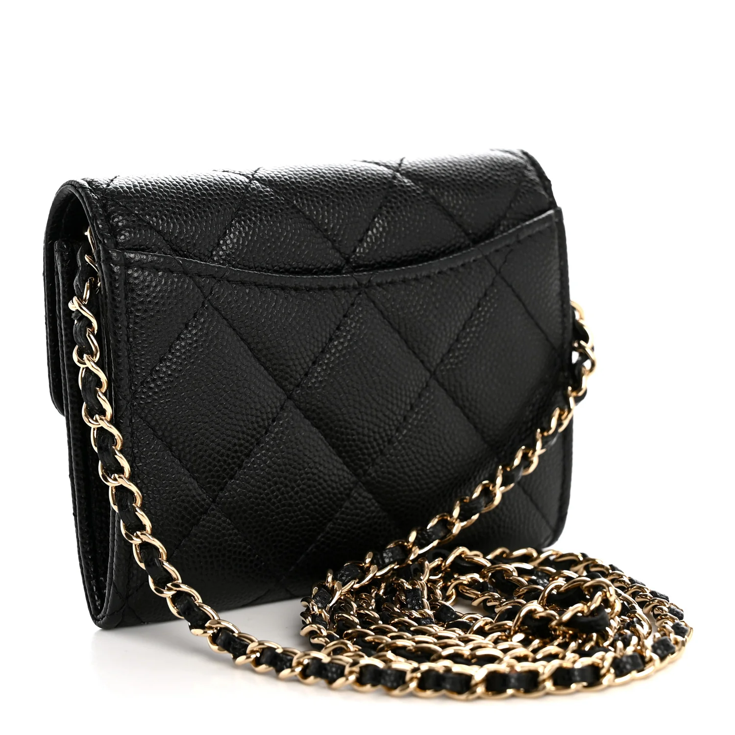Caviar Quilted Flap Card Holder On Chain Black