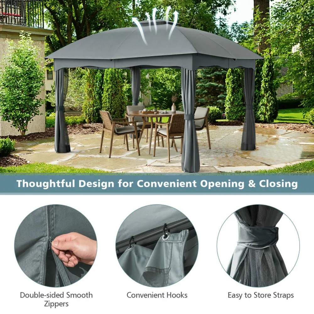 GVN Patio Garden Pergola, Pergola Canopy,12 x 10 Feet Canopy Double Vented Heavy Duty Steel Gazebo-Gray