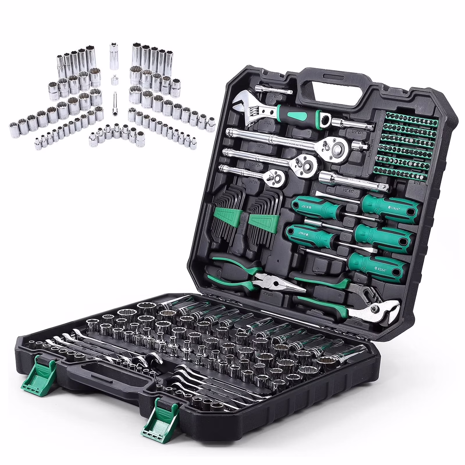 Ladcaser 213 Piece Mechanic Tool Set and Socket Wrench Set, SAE and Metric Household Hand Tool Kit, Cr-V Constructed, Home/Auto Repair Tool Sets with Storage Case