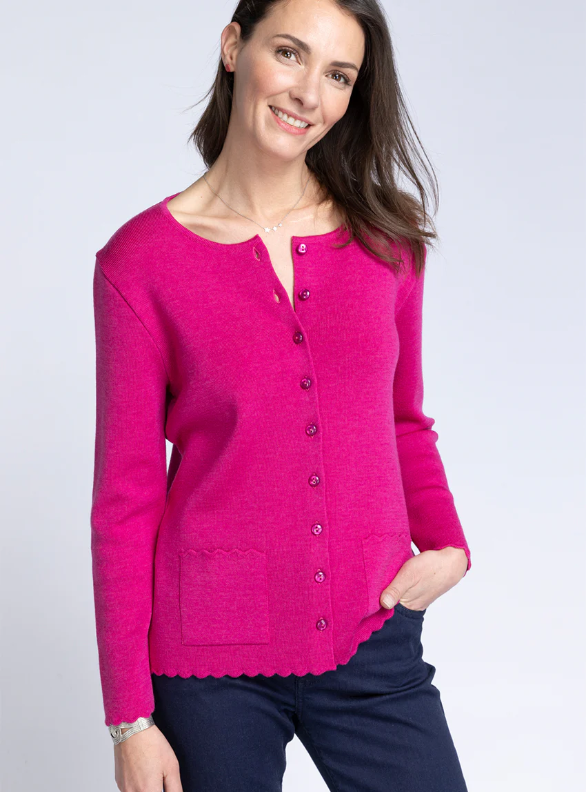 Cardigan femme en laine mérinos Rose Framboise