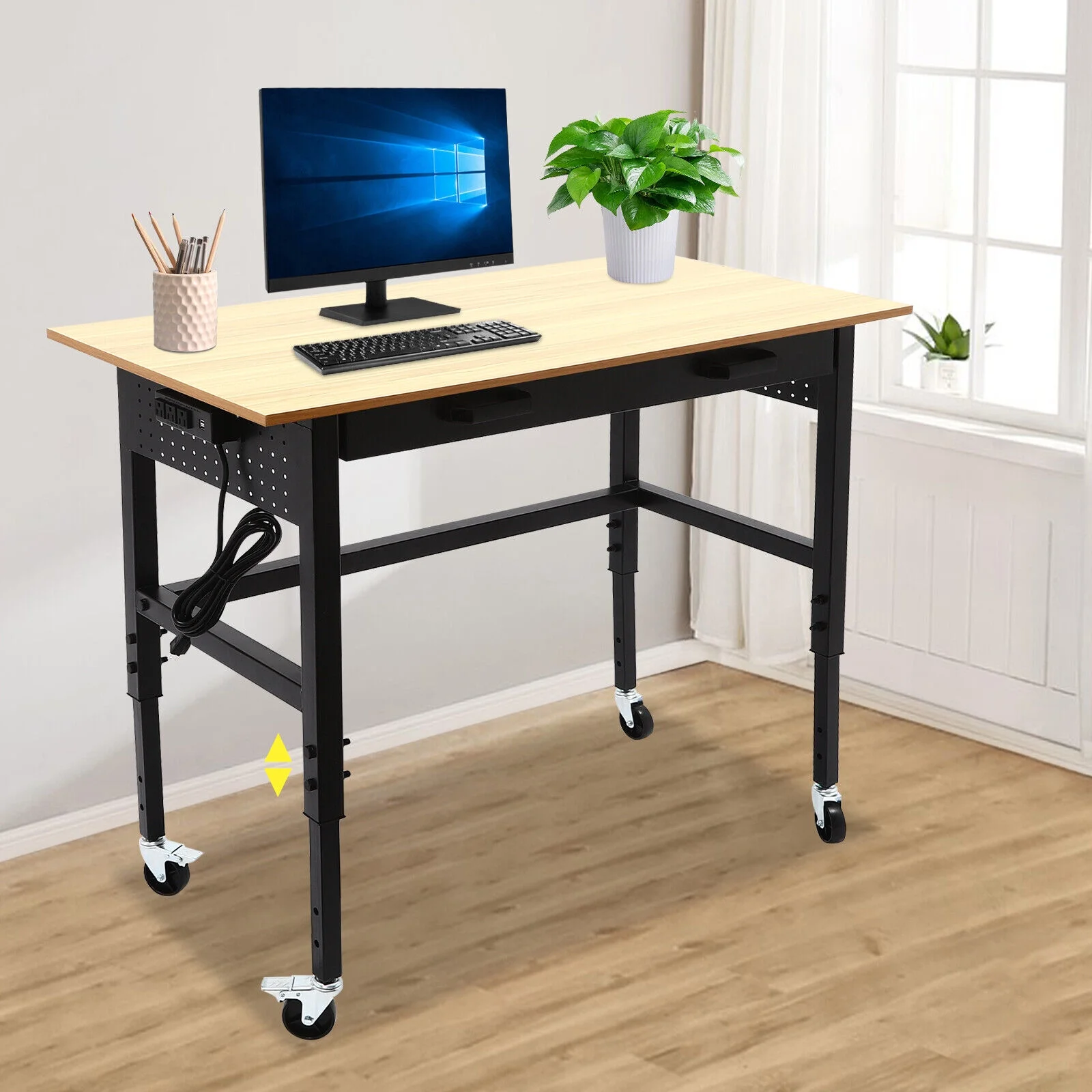 Multi-Functional Mobile Workbench | Adjustable Height | Power Outlet Drawer | 200 lbs Capacity | Ideal for Garage, Home, and Office - Image 2