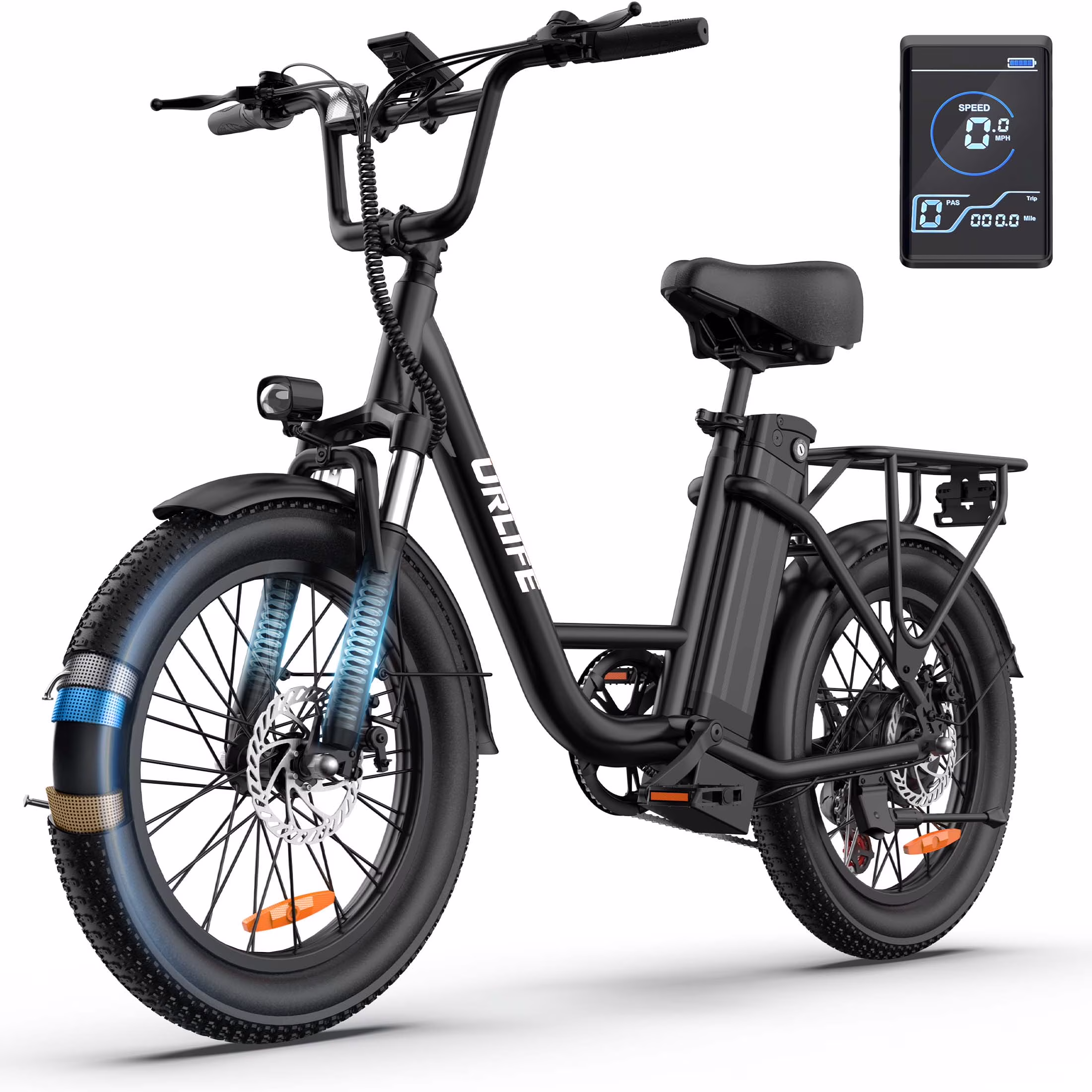 20" Electric Bike for Adults, 1000W Peak Motor, 48V 13AH Remobavle Battery, 7 Speed Mountain Ebike, UL2849 Black(Black)
