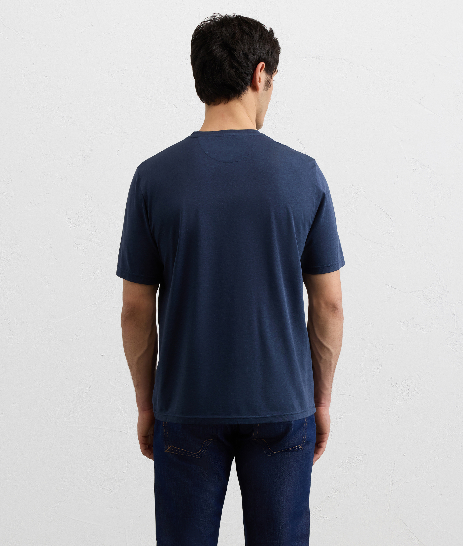 NAVY BLUE LIGHTWEIGHT COTTON AND LYOCELL JERSEY T SHIRT