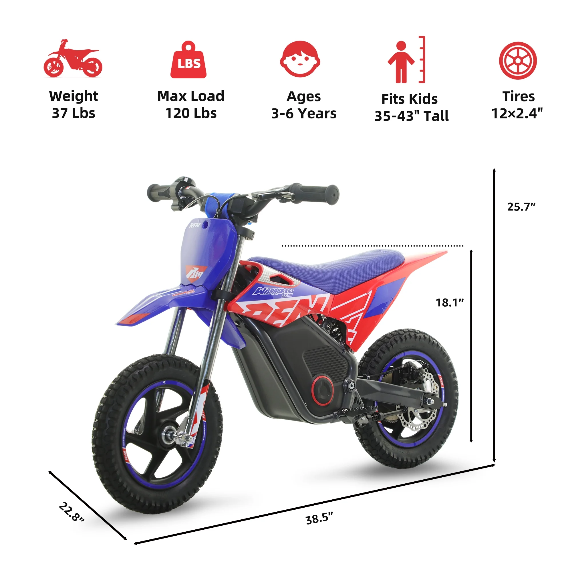 RFN Warrior Kids SX - E150 24V 200W Kids Electric Dirt Bike �?2 - Speed Off - Road Motorcycle, 8 Mph, 6.2 Mile Range, Ages 3 - 6