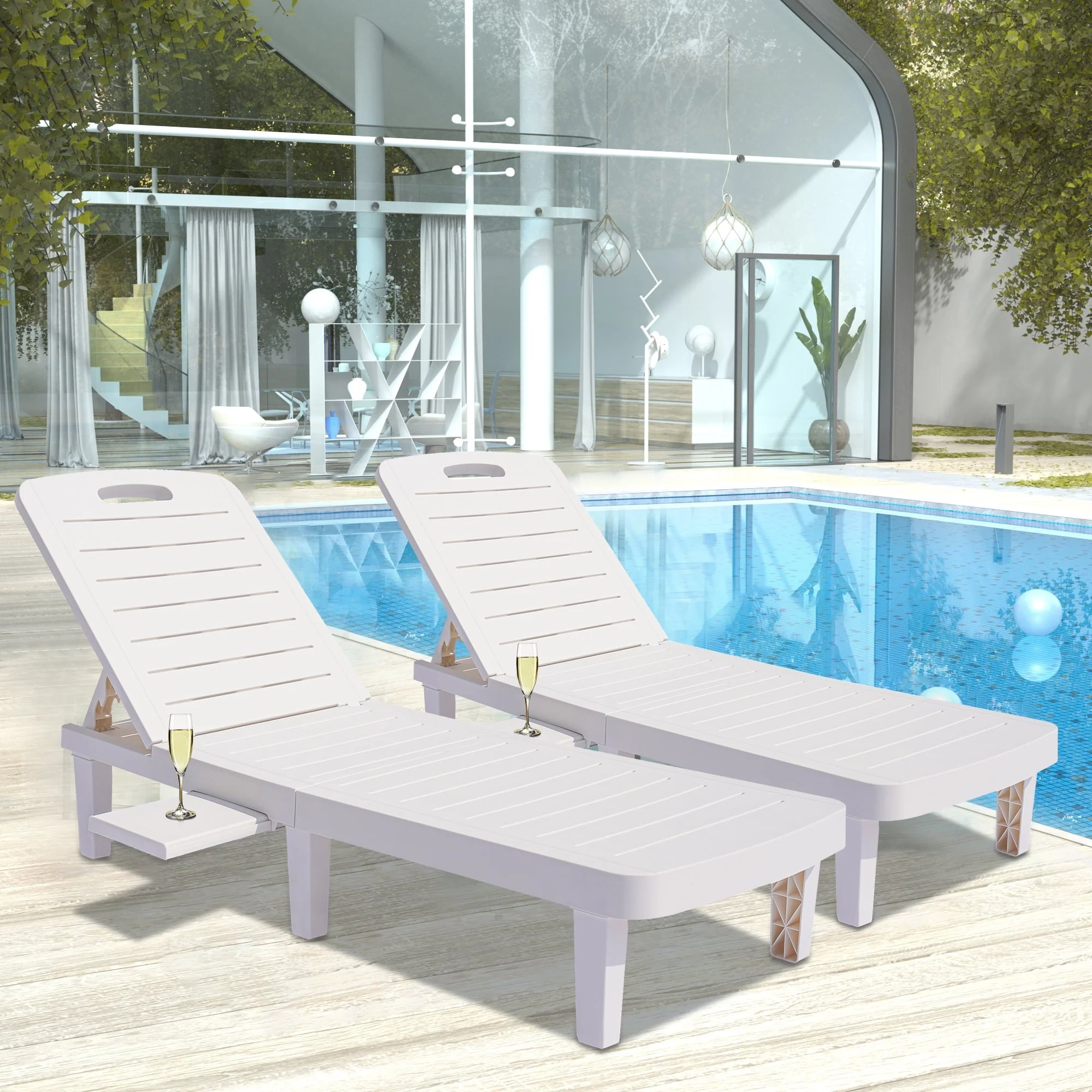 Patio Lounge Chair Set of 2, Adjustable Chaise with Side Table, Outdoor Lounger Recliner for Poolside, Patio, Backyard, Wood Texture Design | Waterproof | Easy to Assemble | Max Weight 330 lbs White(White,1PCS) - Image 3