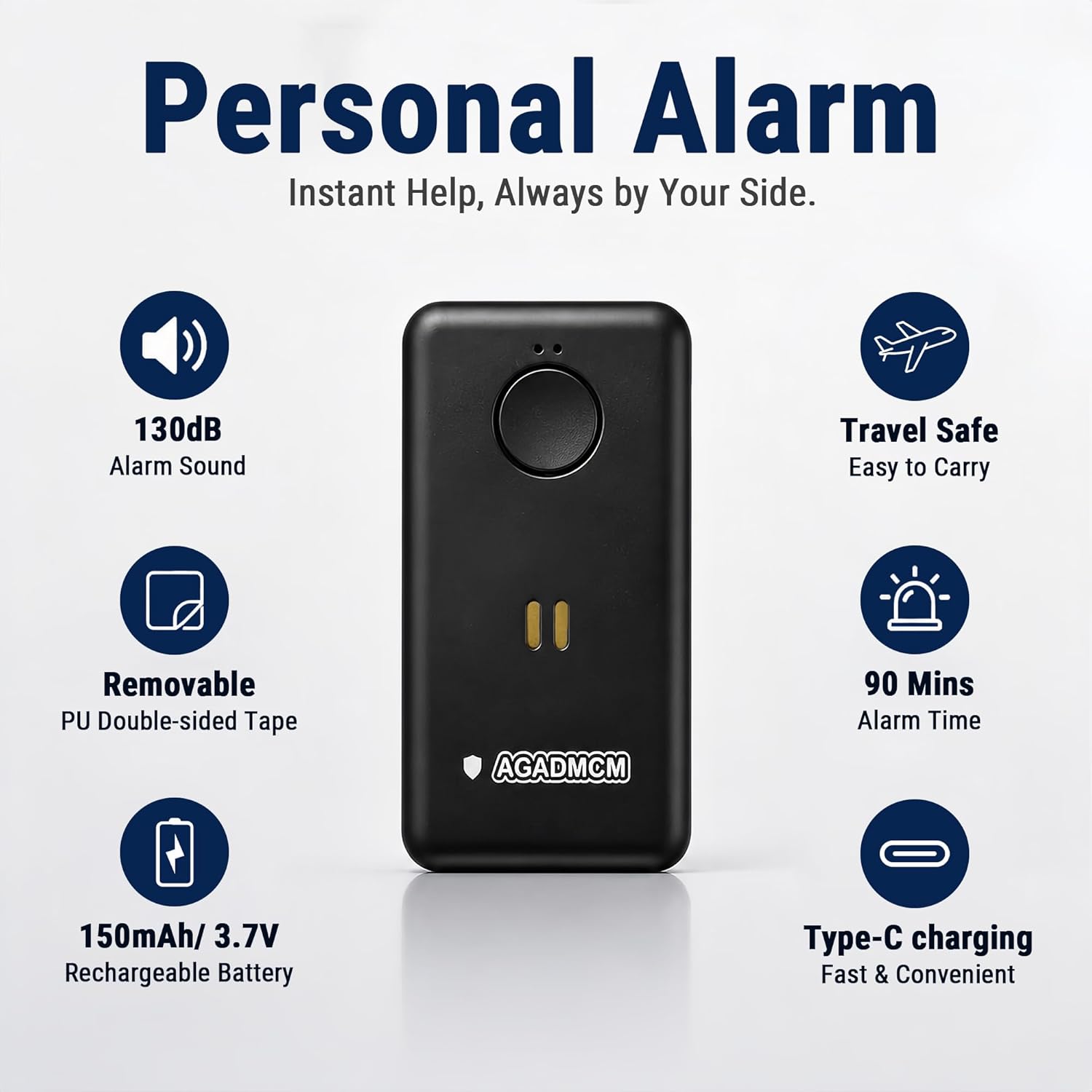 130dB Personal Safety Alarm with SOS Panic Button, Emergency Security Siren Keychain, Built-in Cellphone Stand, Rechargeable Self Defense Device for Women, Elderly, Kids, Men (Charcoal Black)