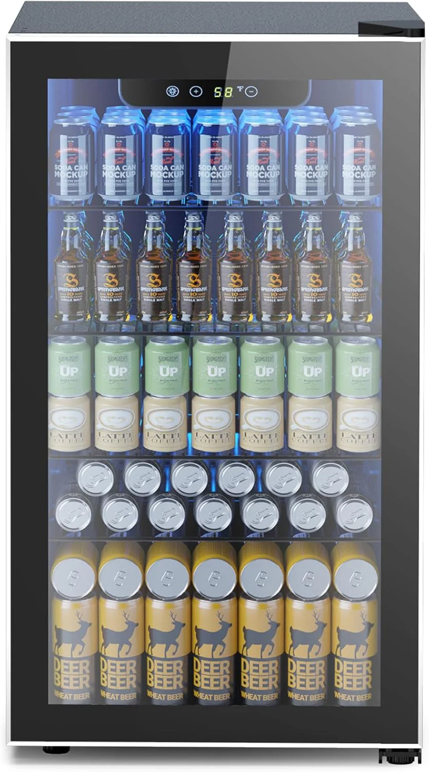 Mini-réfrigérateur à boissons 130 canettes, 3,2 pi³ (81 L) pour sodas, vin et bière, température réglable, noir, idéal pour la maison et le bureau.