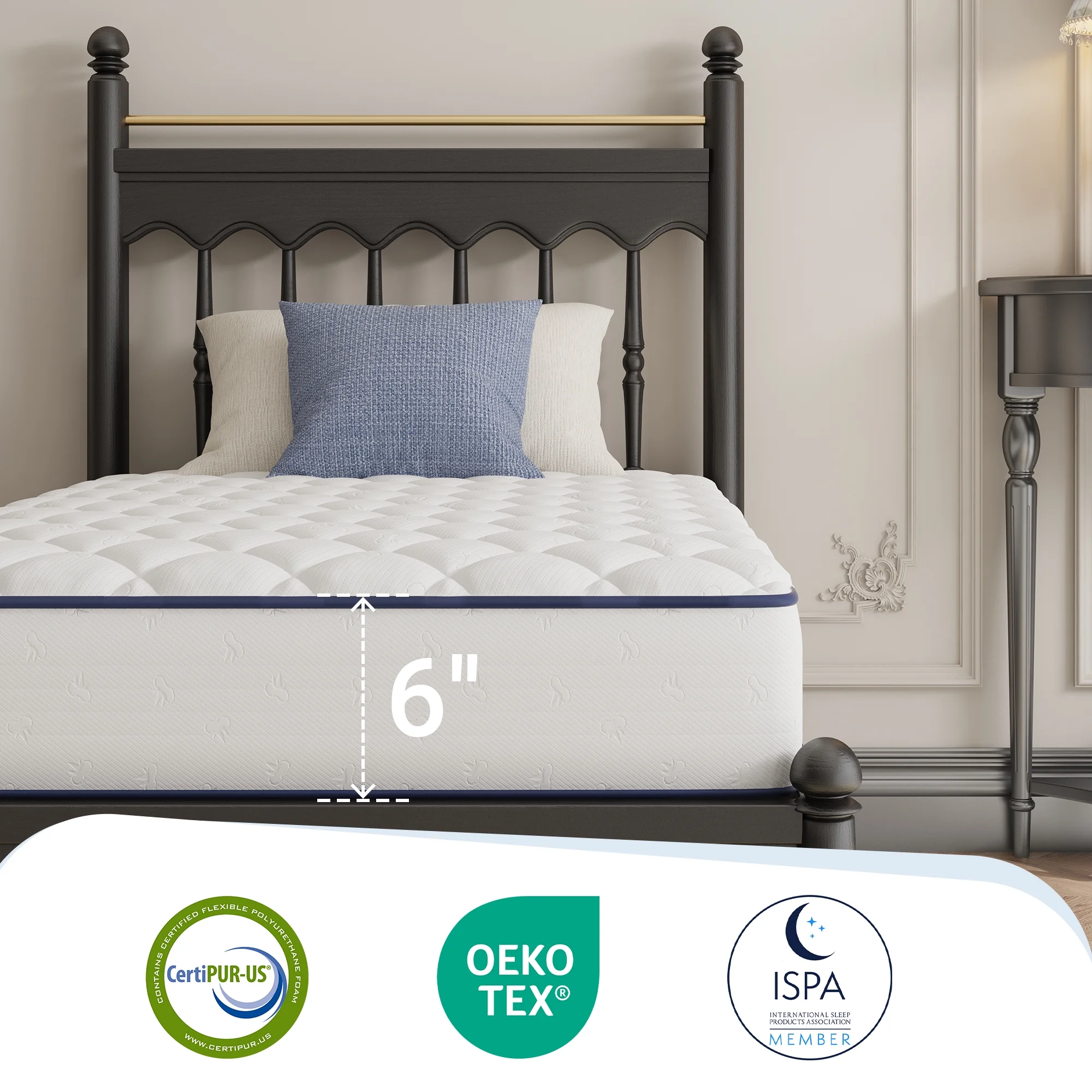 Pearl 6" Twin Size Medium Adult Supportive Innerspring Mattress(Twin/6 in) - Image 3